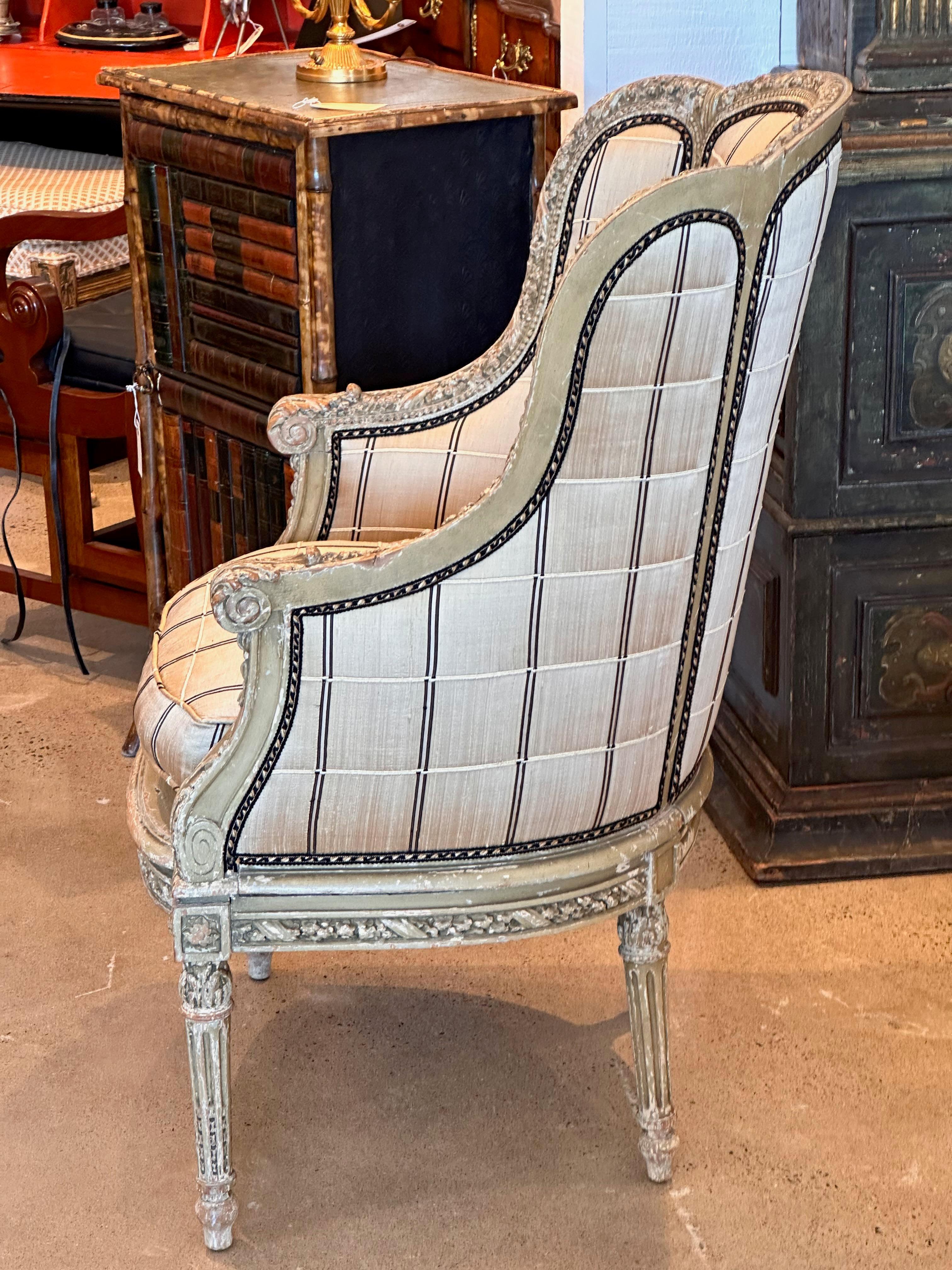 Wrought Iron Late 19th Century Louis XVI Painted Bergere For Sale