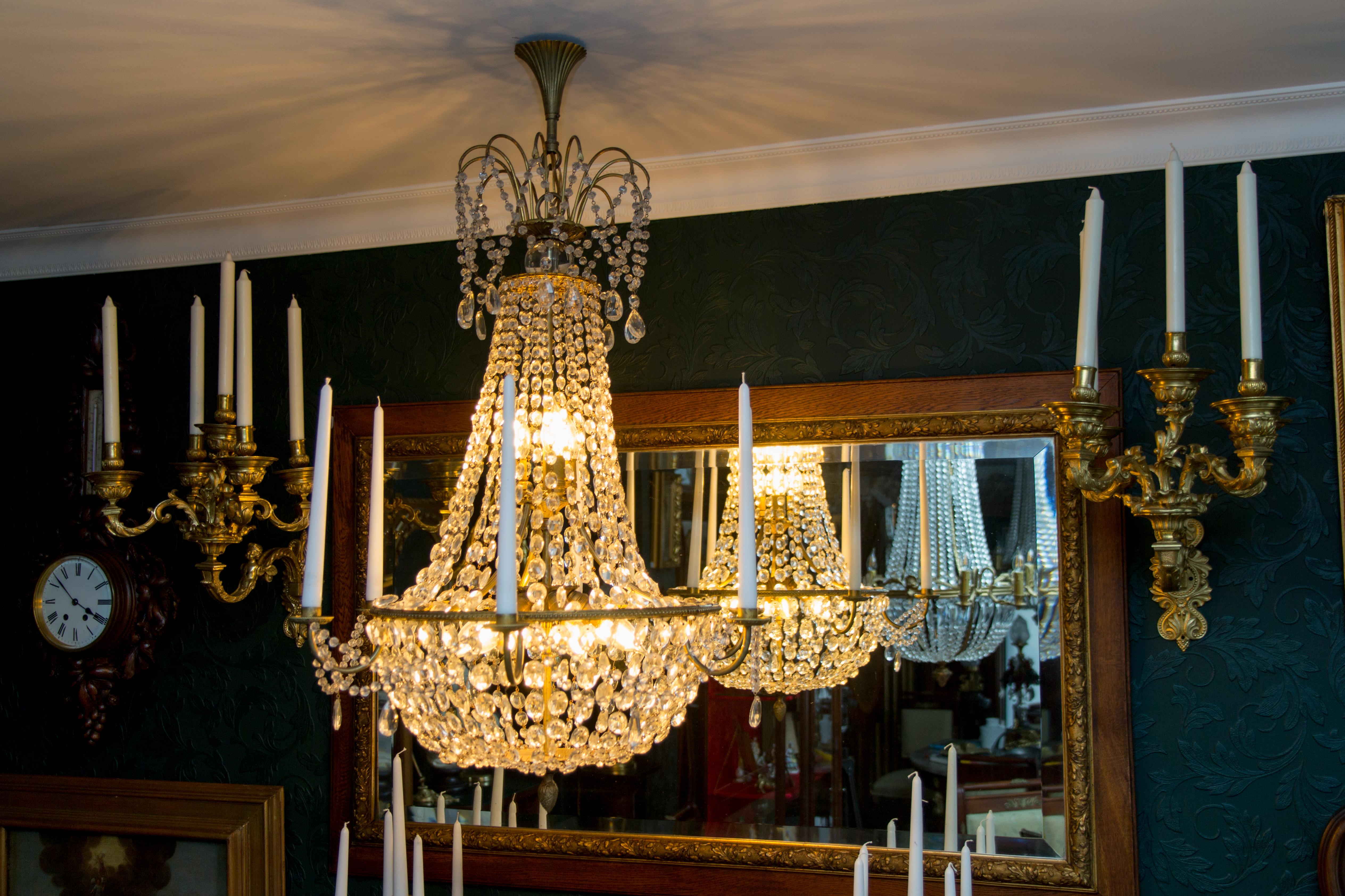 Late 19th Century Louis XVI Style Brass and Crystal Basket Chandelier 8
