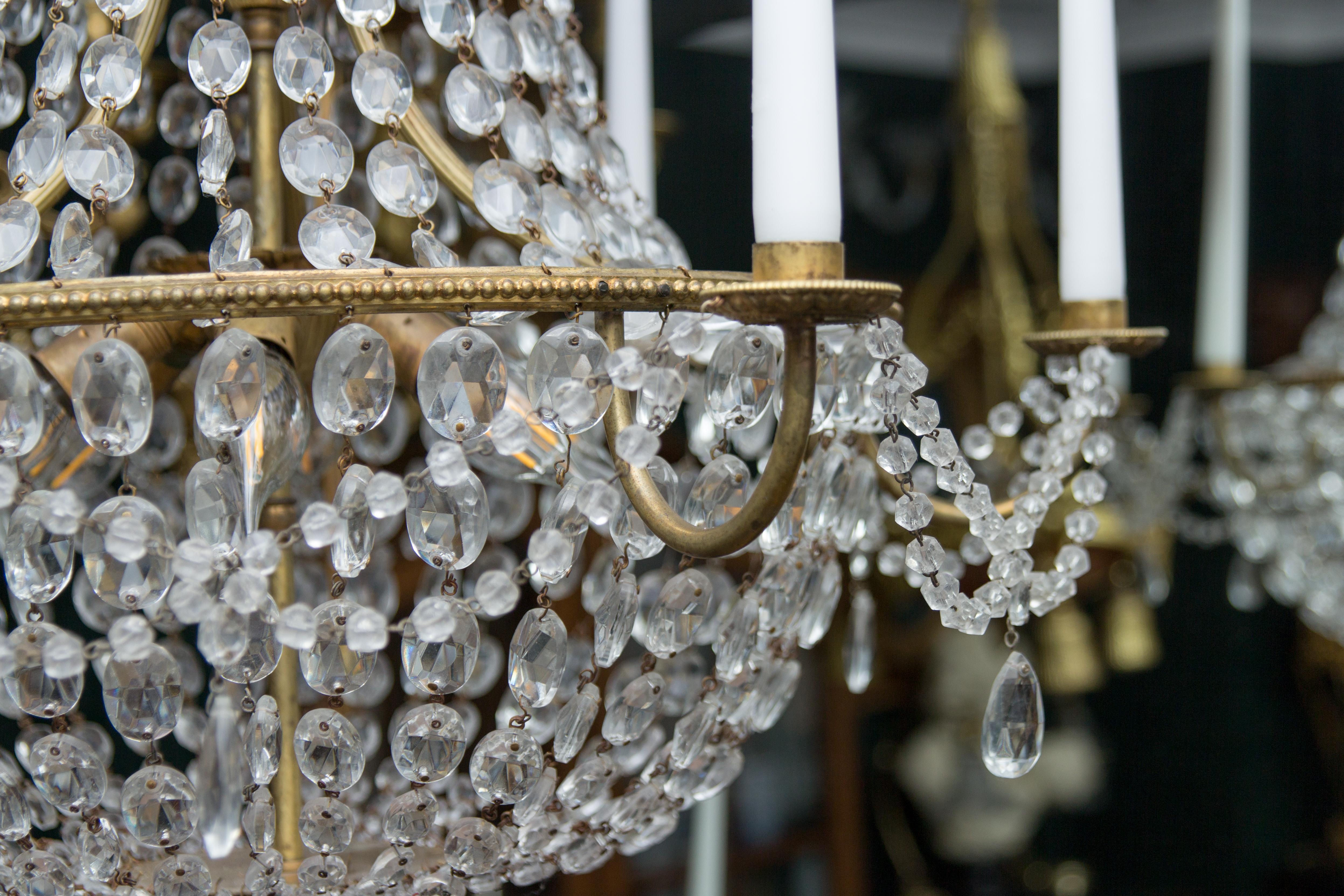 Late 19th Century Louis XVI Style Brass and Crystal Basket Chandelier 10