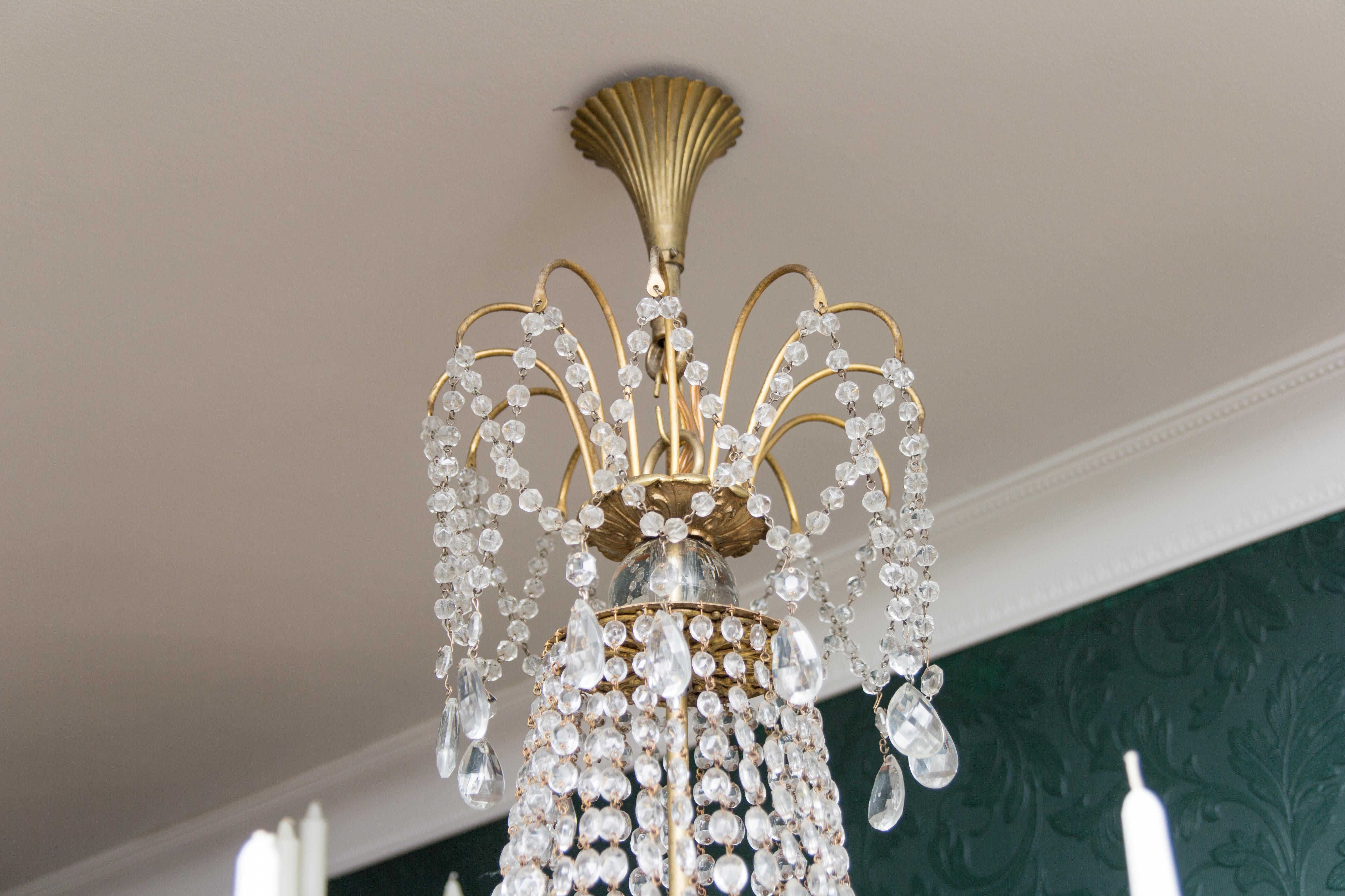 Late 19th Century Louis XVI Style Brass and Crystal Basket Chandelier 11