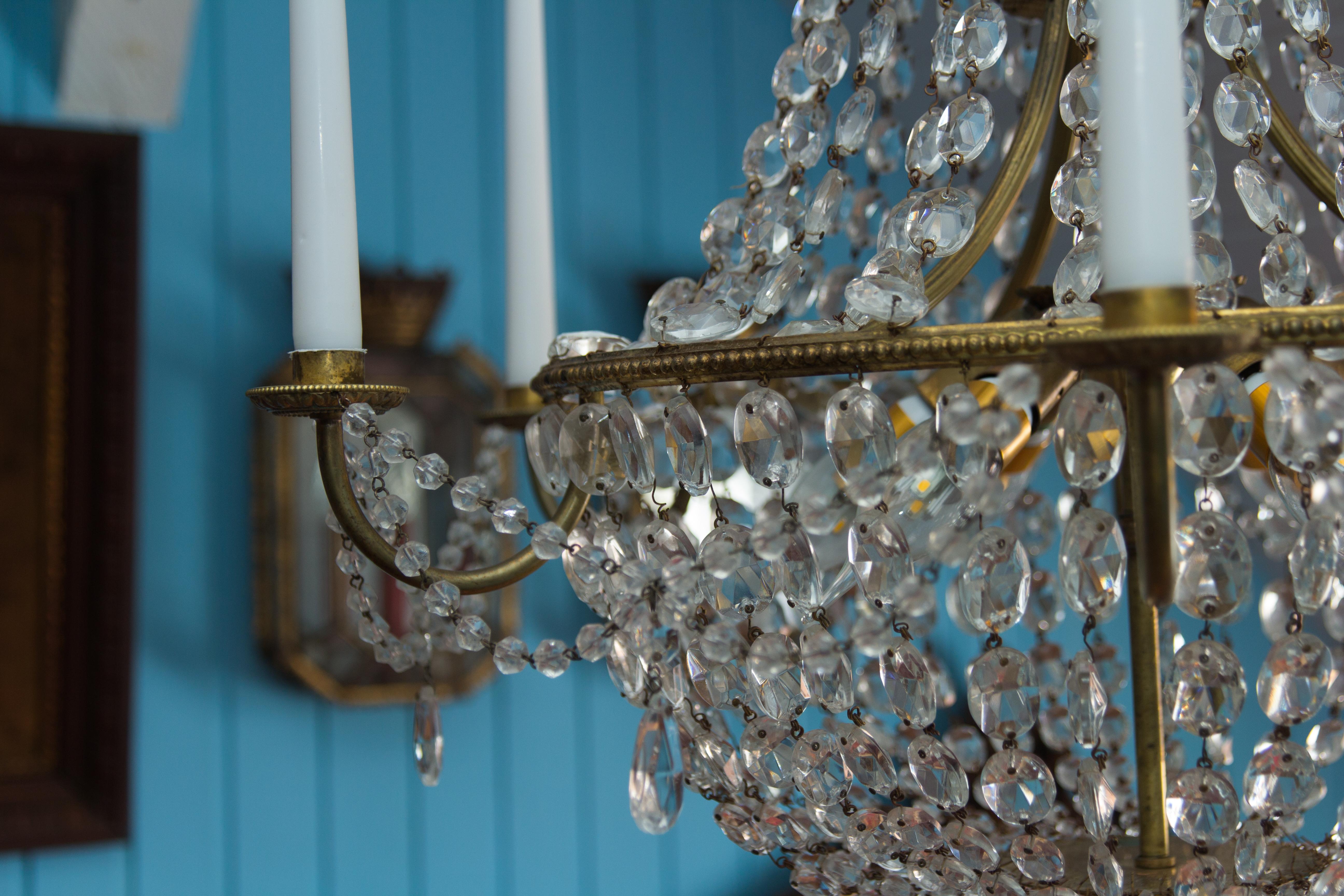 Late 19th Century Louis XVI Style Brass and Crystal Basket Chandelier 13