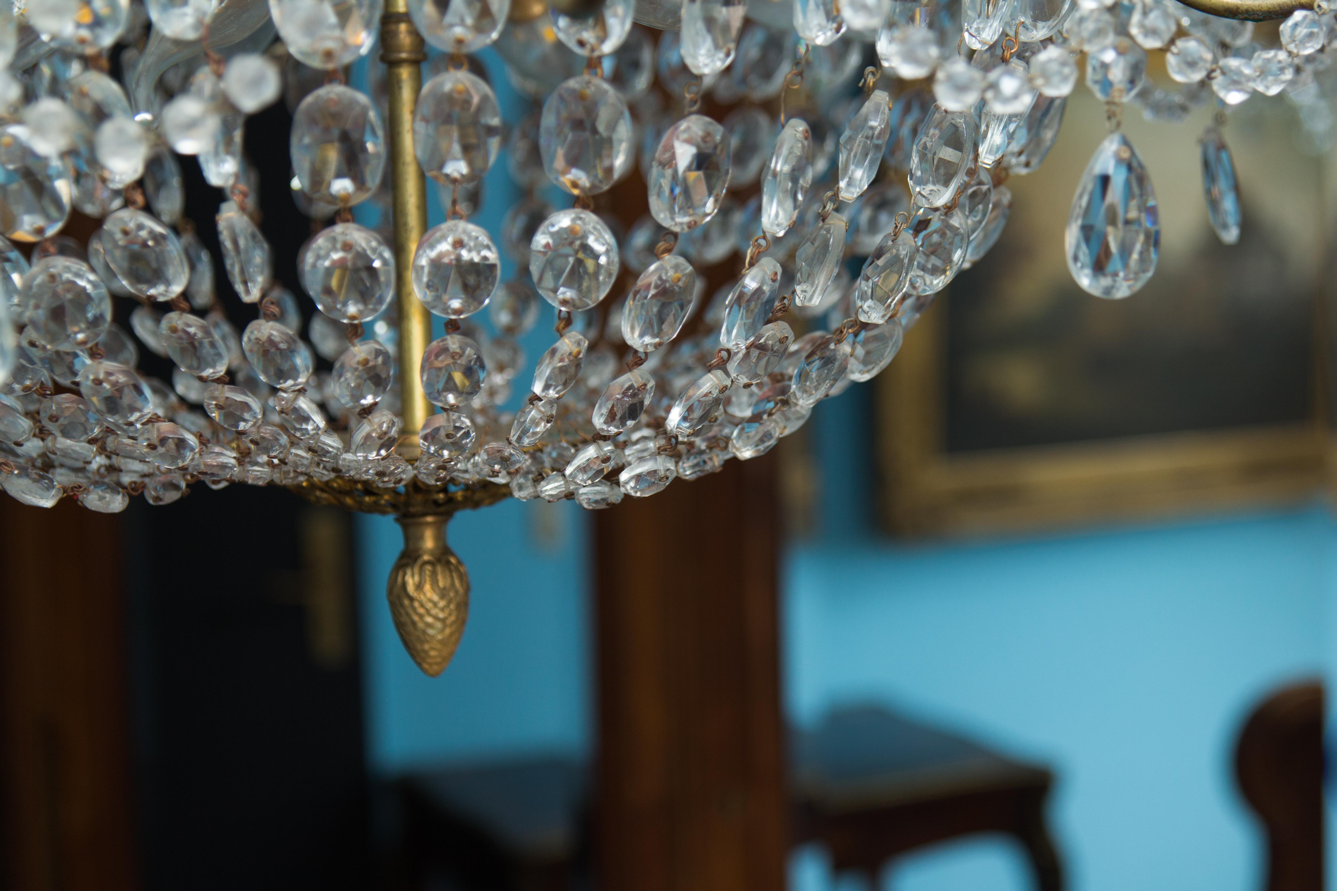 Late 19th Century Louis XVI Style Brass and Crystal Basket Chandelier 15