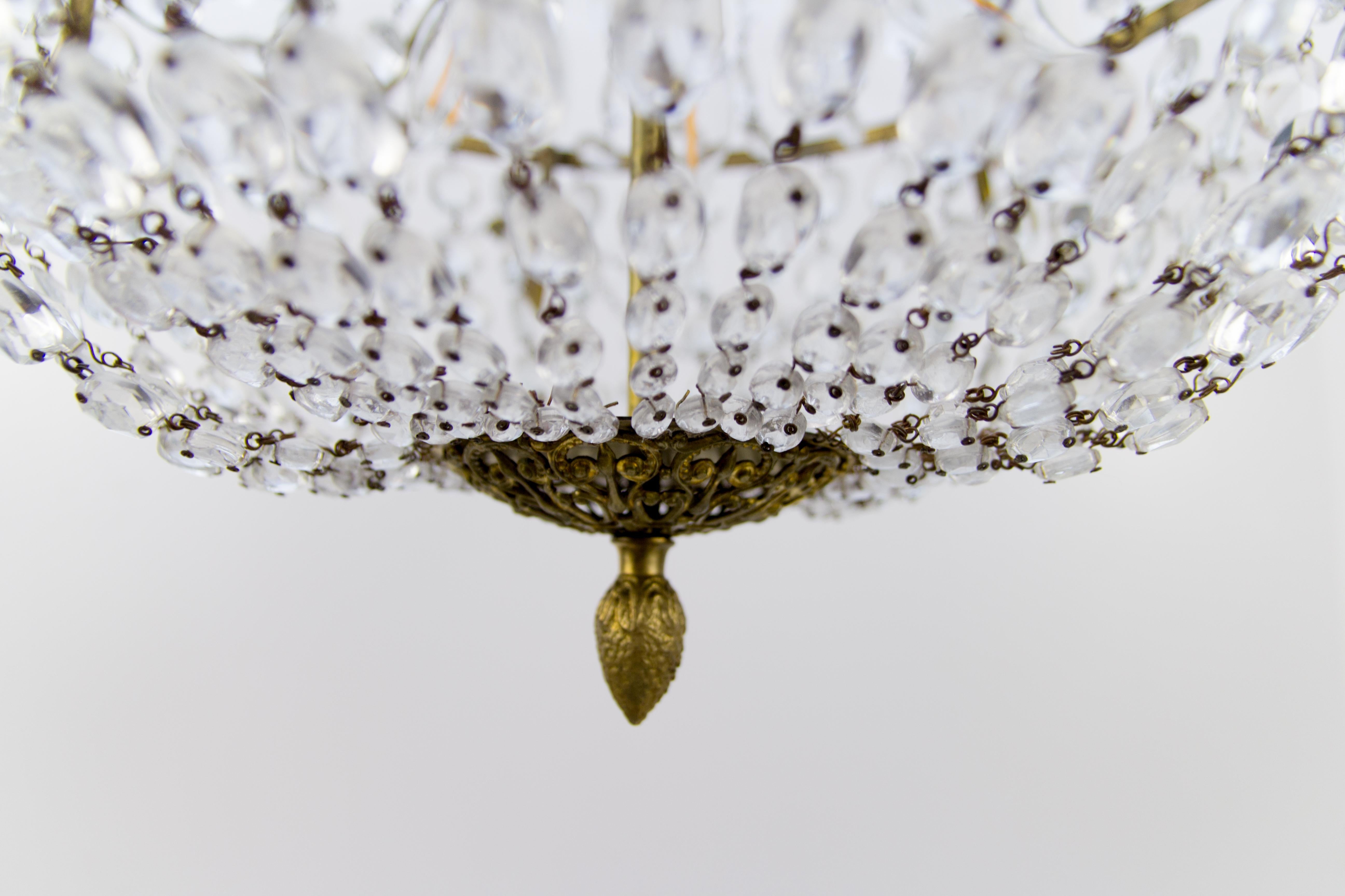 Late 19th Century Louis XVI Style Brass and Crystal Basket Chandelier 1