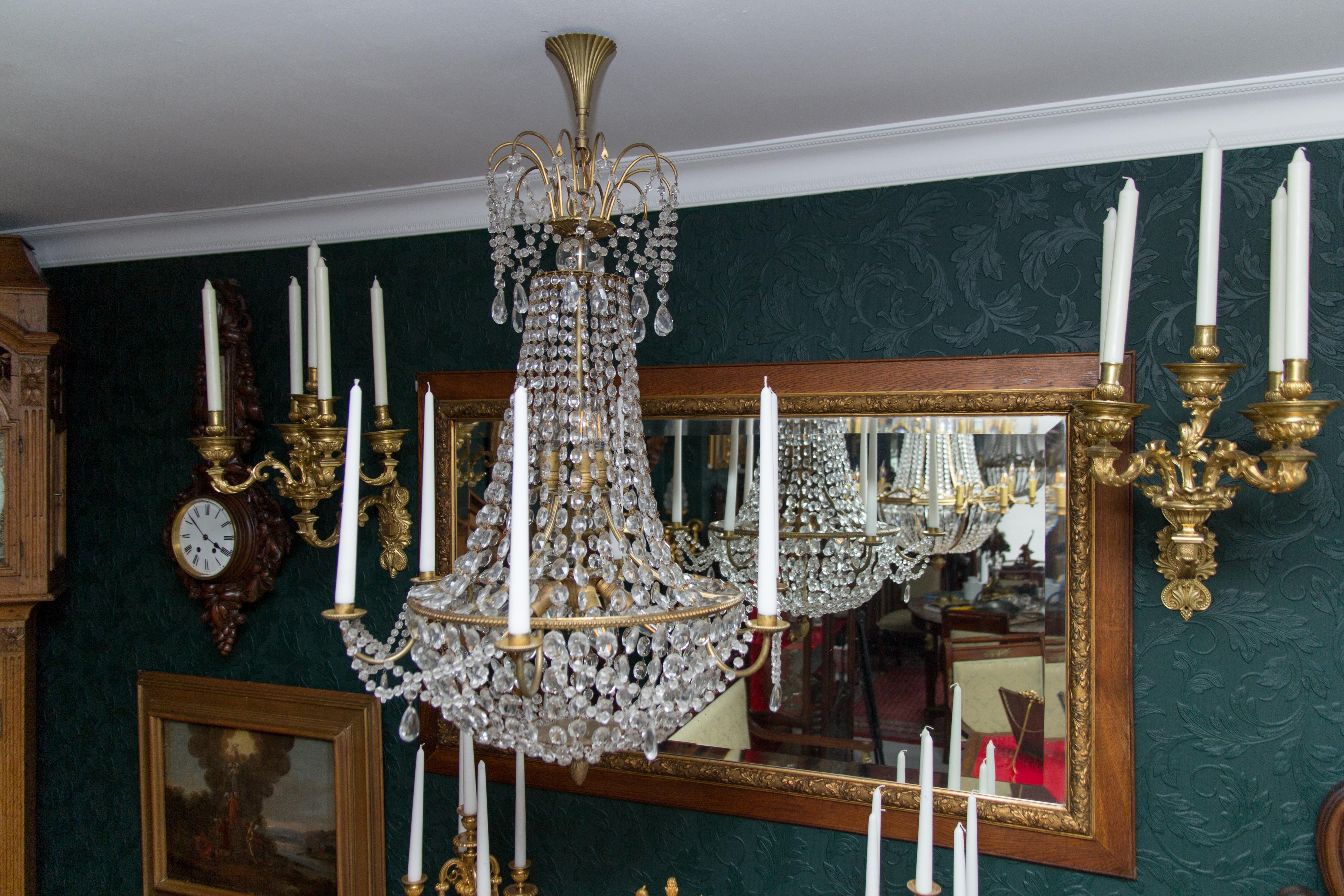 Late 19th Century Louis XVI Style Brass and Crystal Basket Chandelier 3