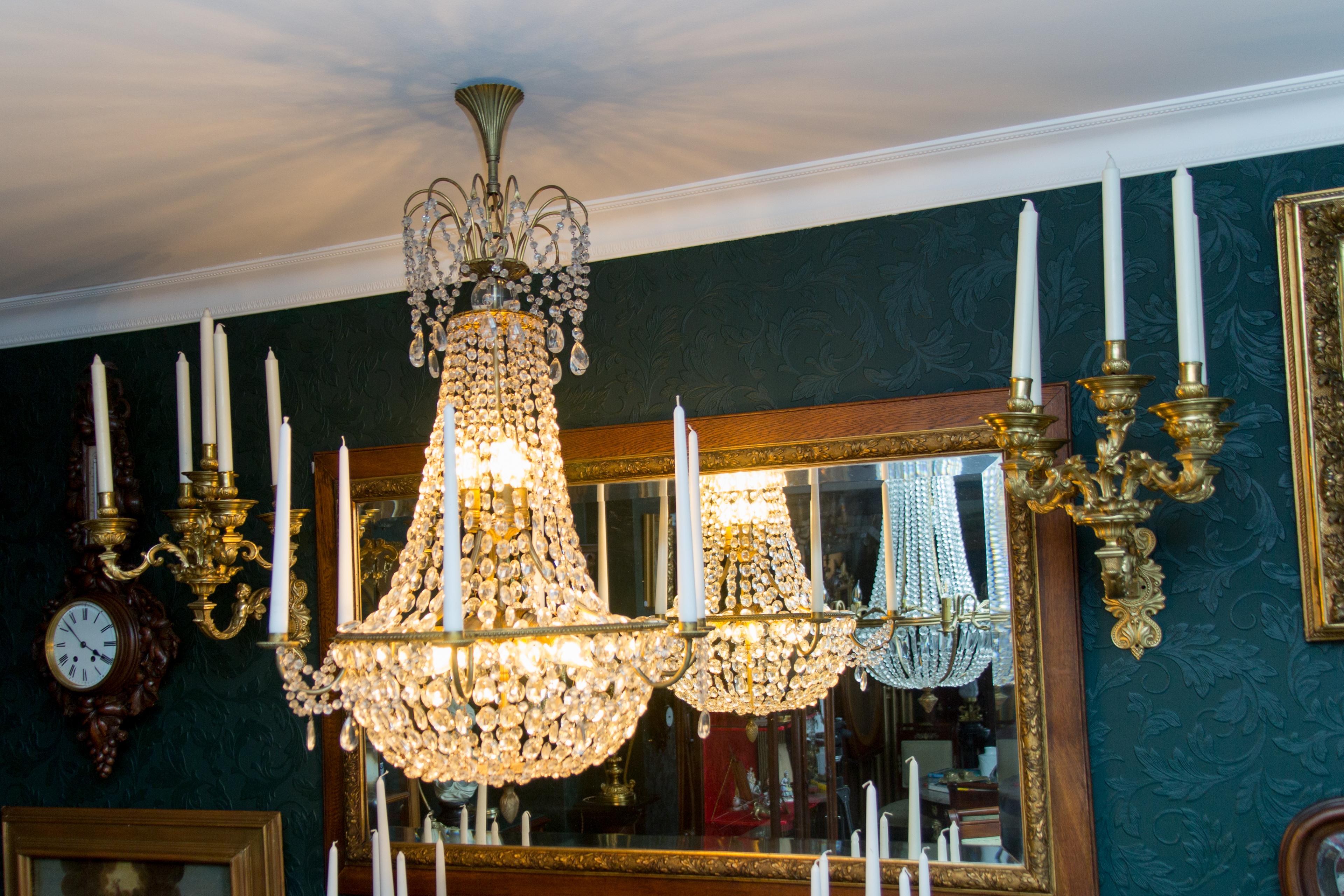Late 19th Century Louis XVI Style Brass and Crystal Basket Chandelier 4