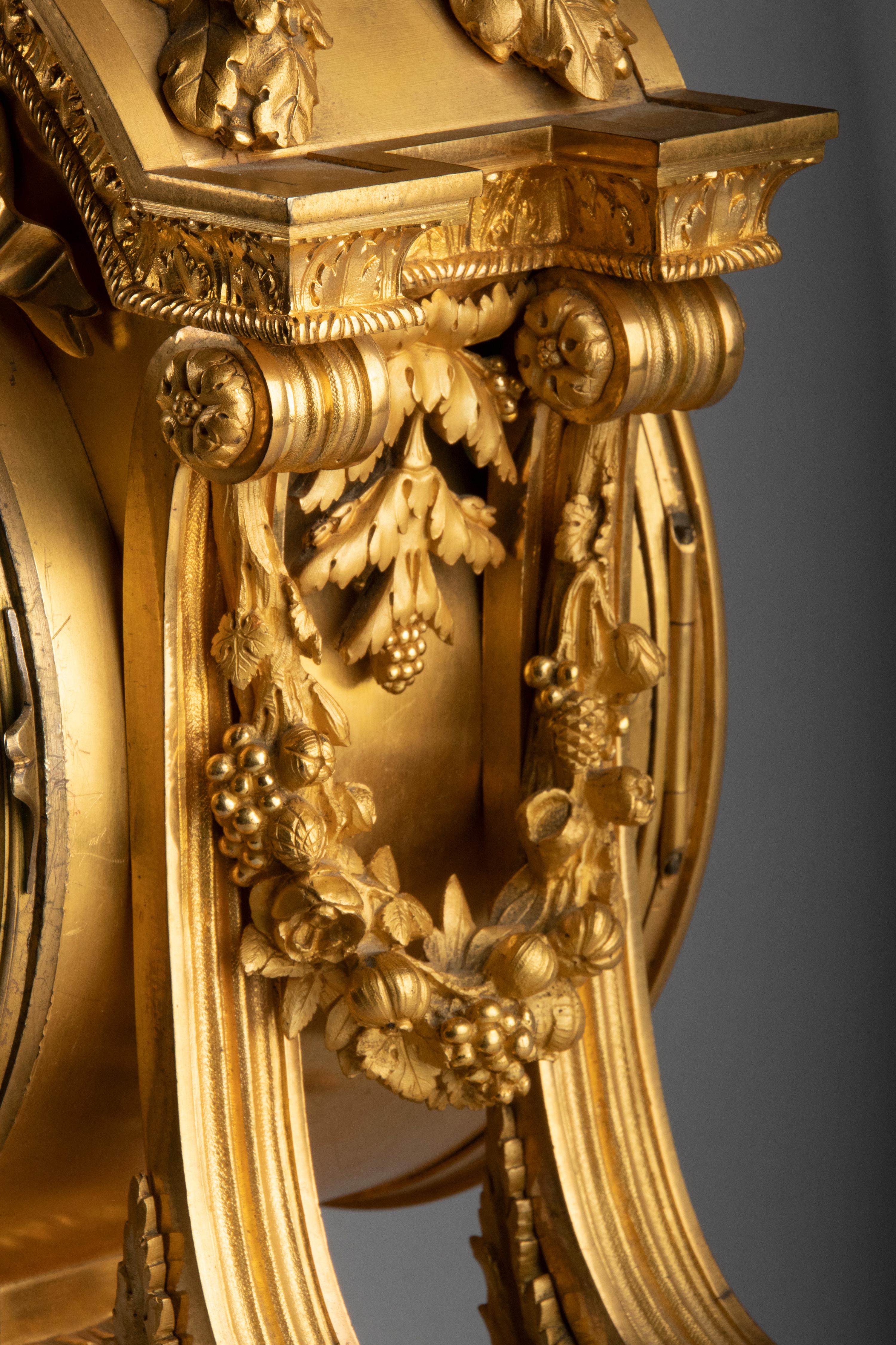 Kaminuhr aus Bronze und Goldbronze im Louis-XVI.-Stil des späten 19. Jahrhunderts von Charpentier im Angebot 5