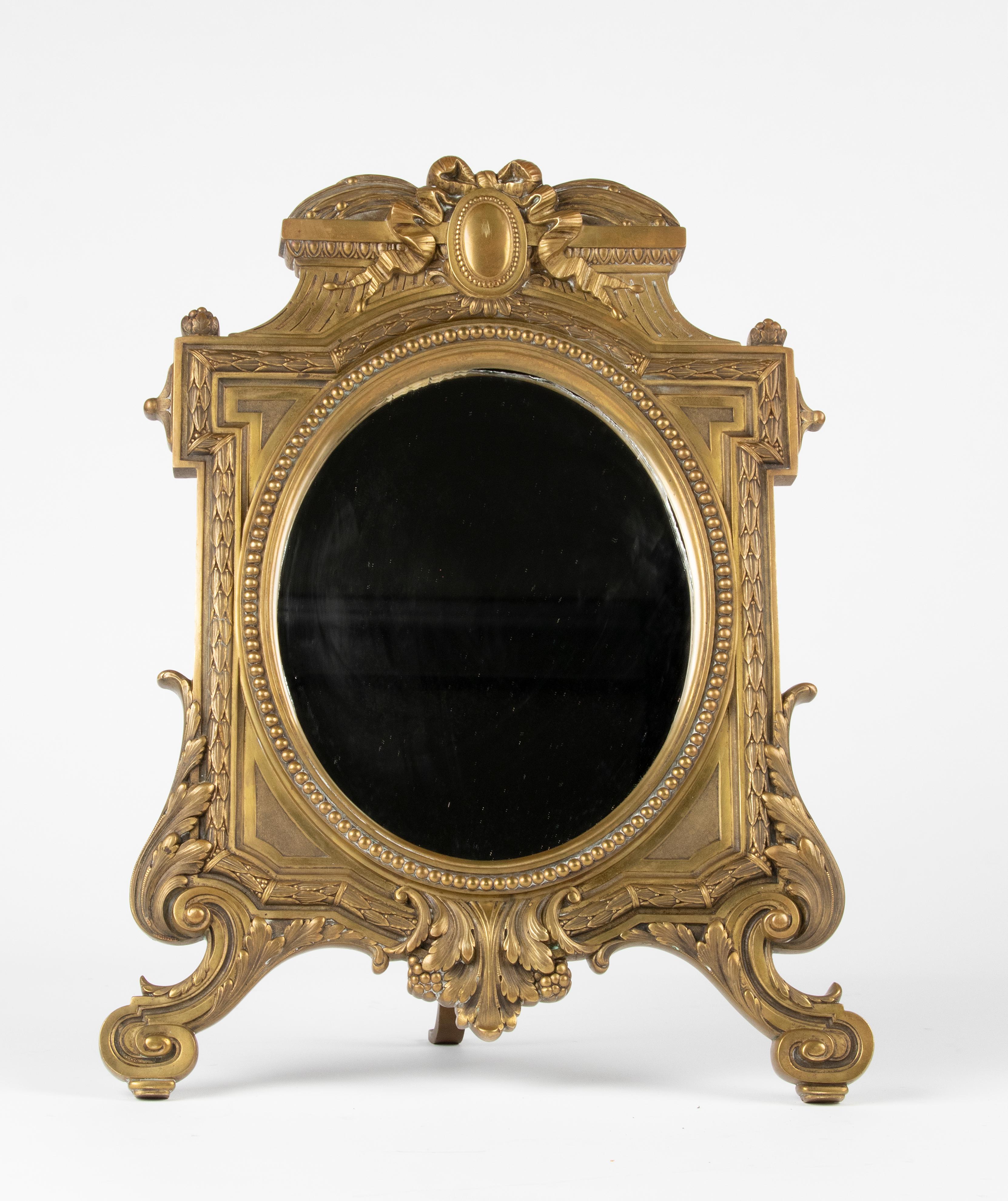 Hand-Crafted Late 19th Century Louis XVI Style Bronze Table Mirror