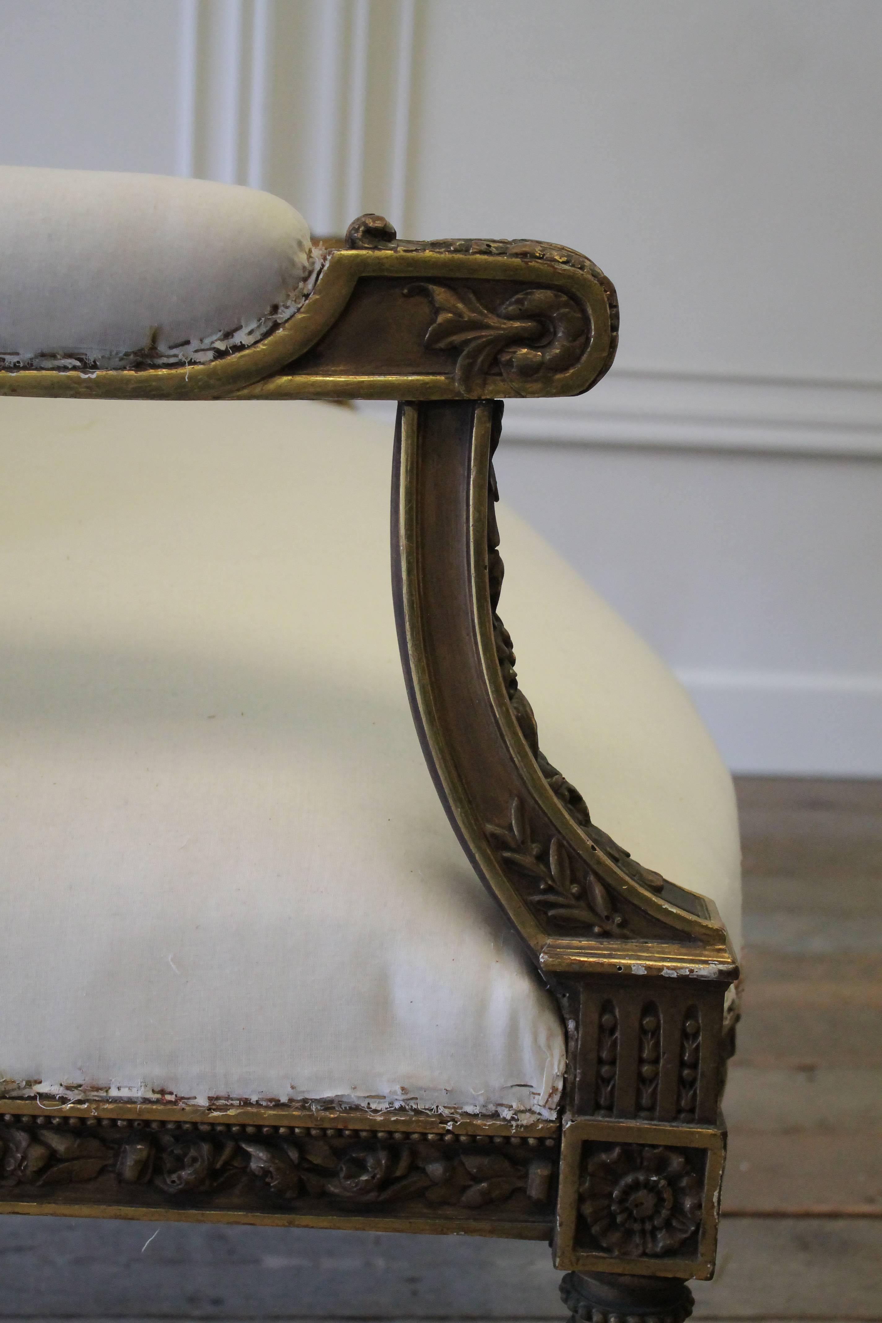 Late 19th Century Louis XVI Style Carved Giltwood Settee 6