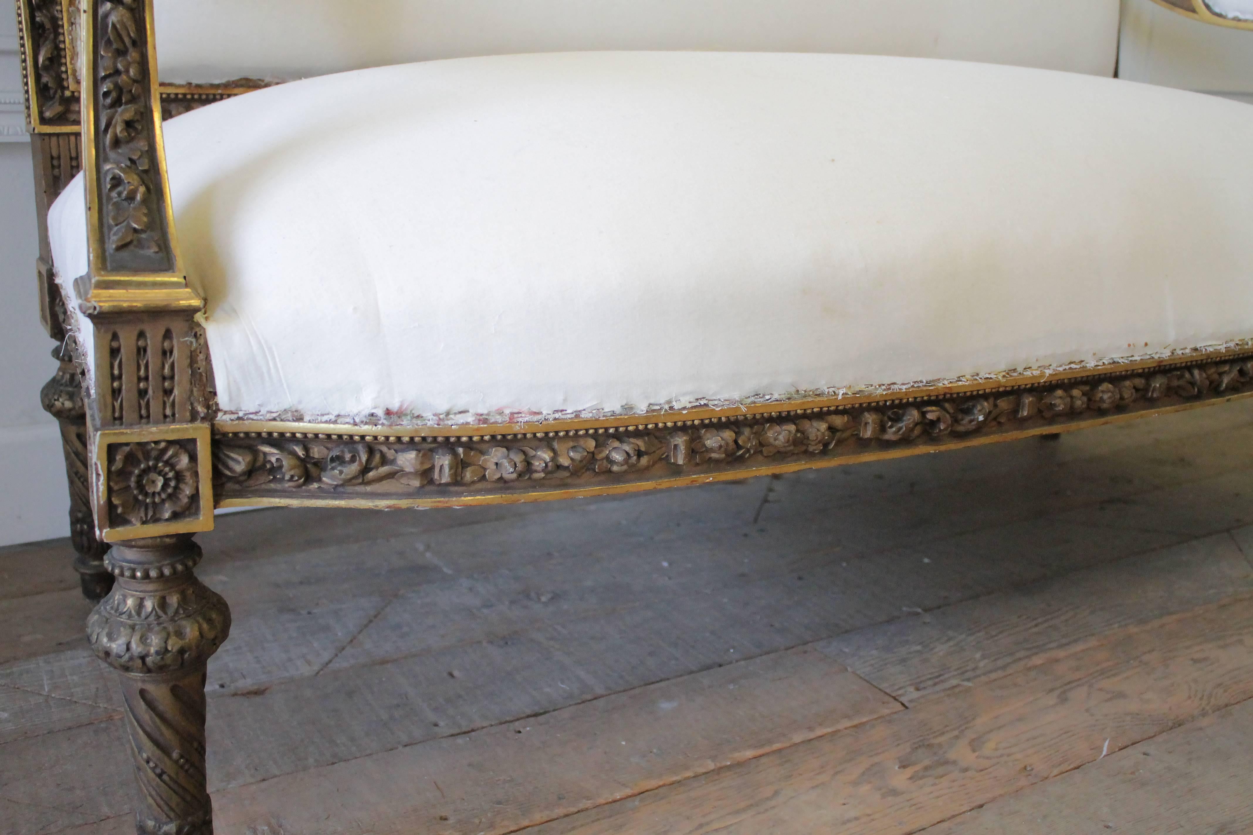 Late 19th Century Louis XVI Style Carved Giltwood Settee 7