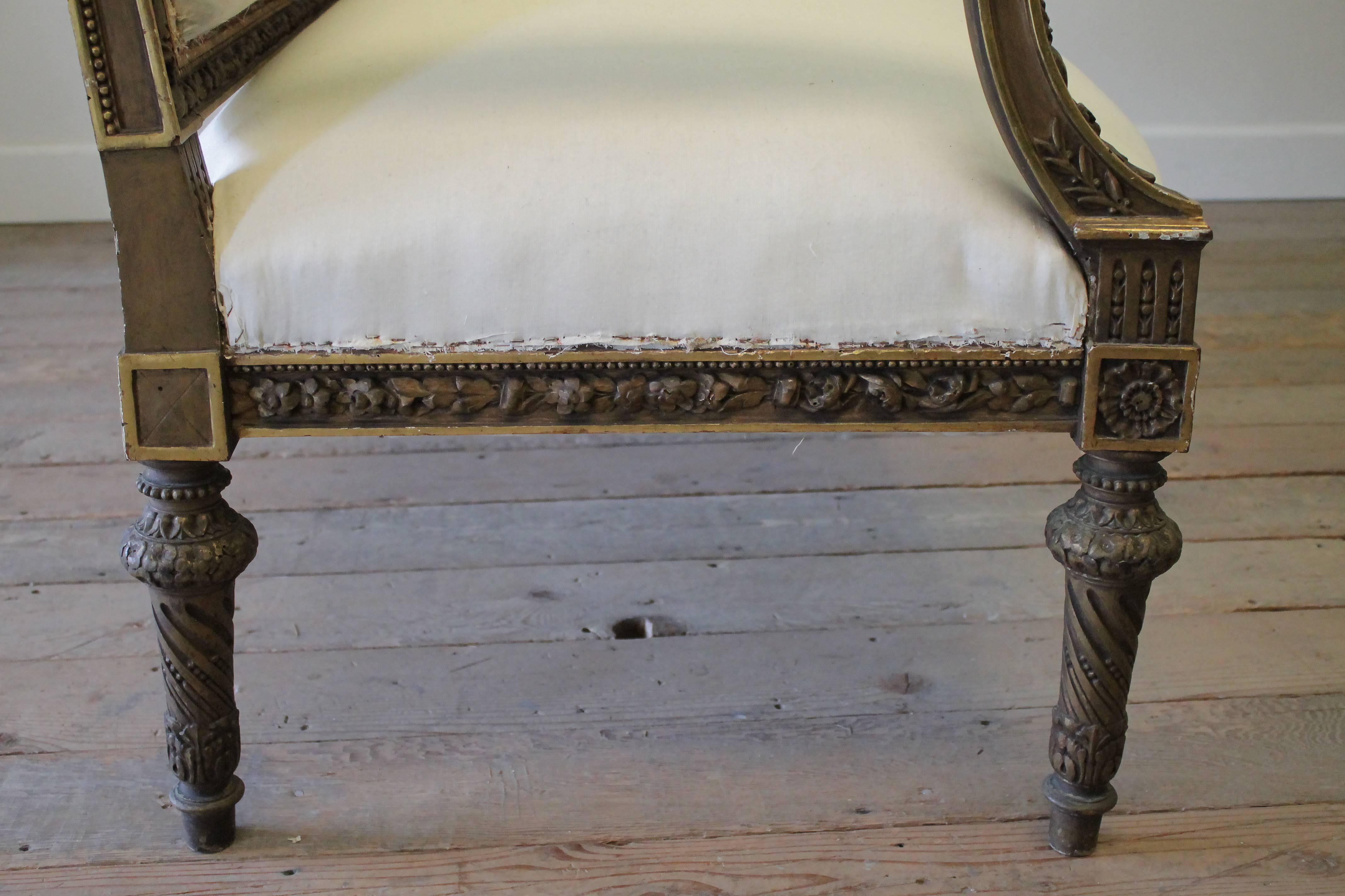 Late 19th Century Louis XVI Style Carved Giltwood Settee 9