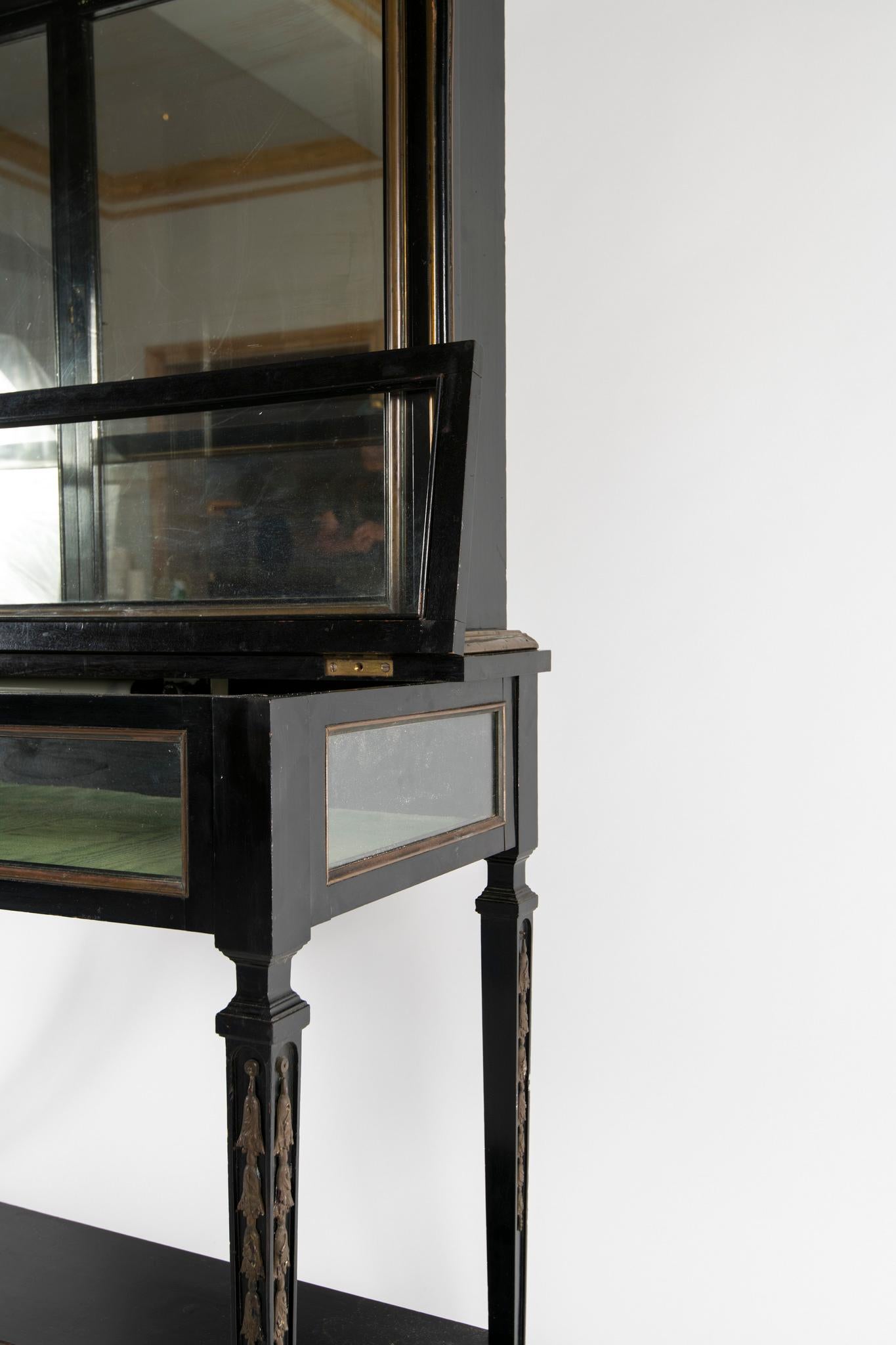 Silk Late 19th Century Louis XVI Style Ebonized Display Cabinet