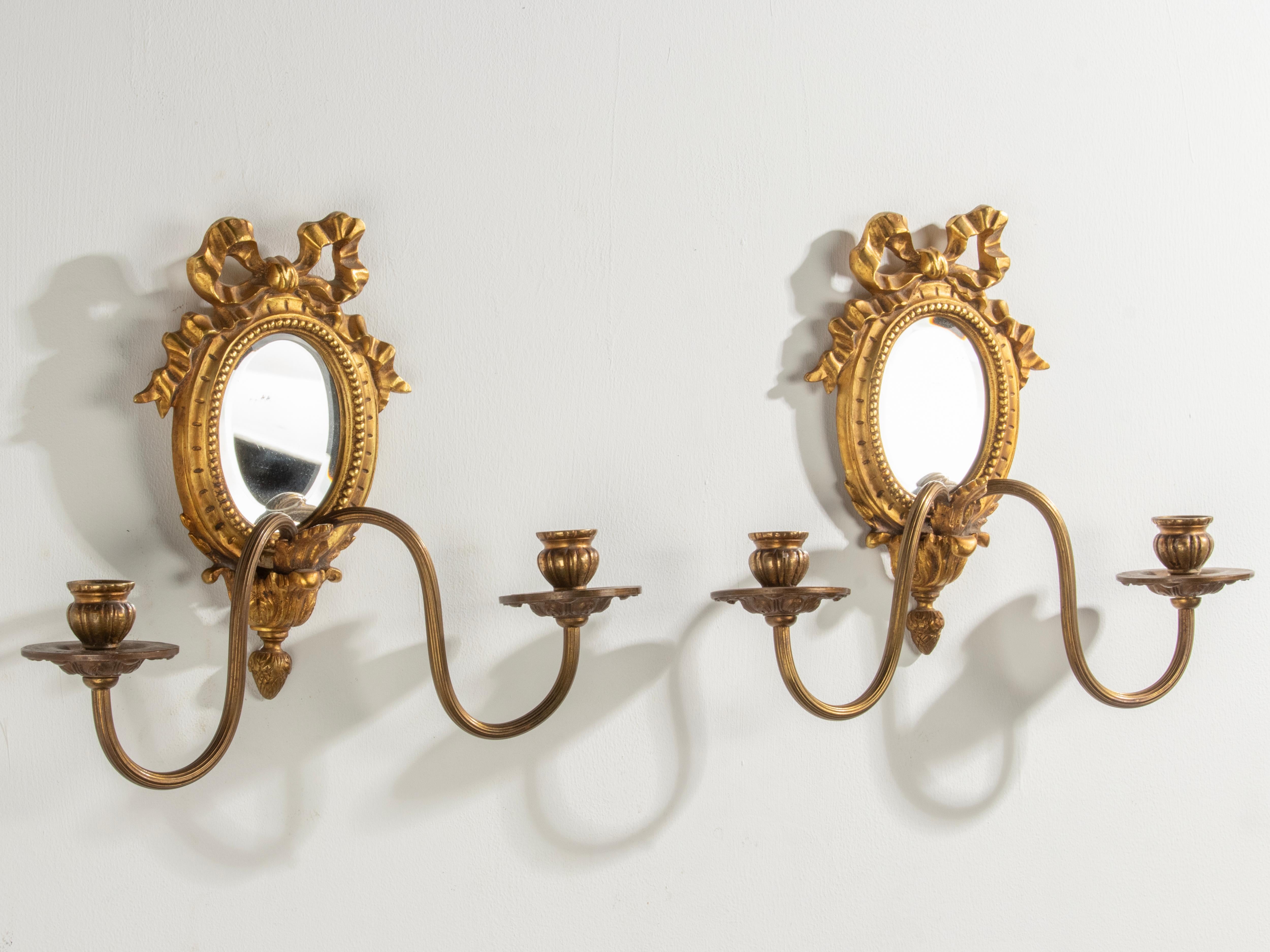 Late 19th Century Louis XVI Style Gilt Bronze Wall Candle Sconces with Mirror 6