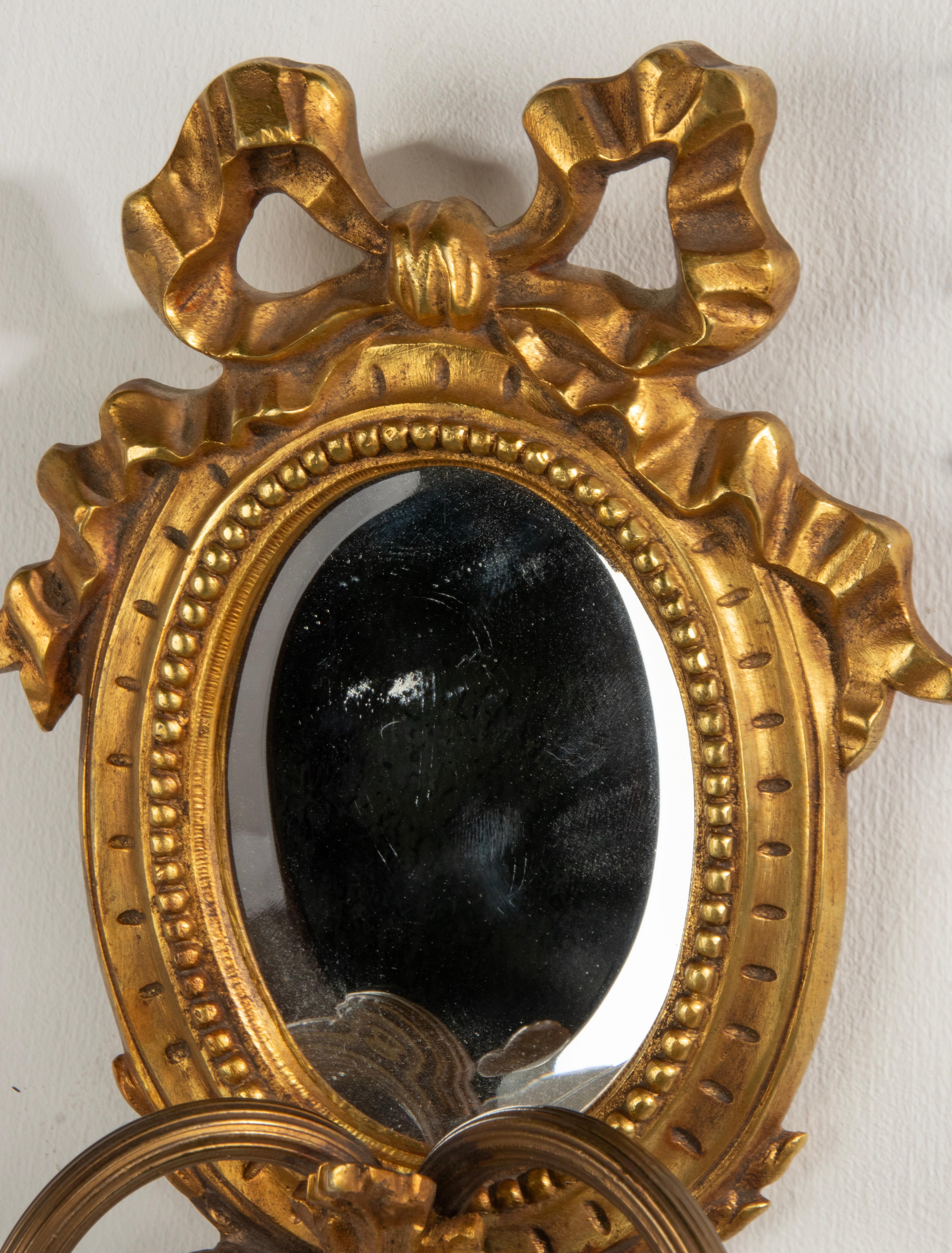 Late 19th Century Louis XVI Style Gilt Bronze Wall Candle Sconces with Mirror 7