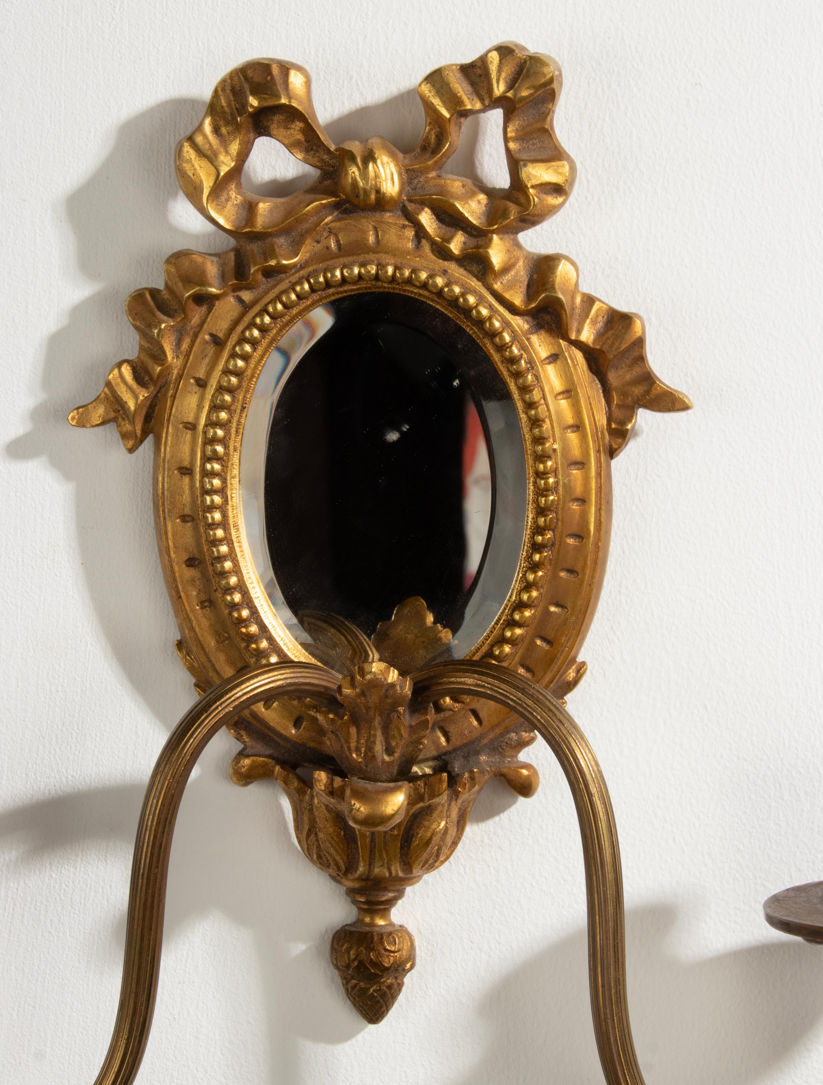 Late 19th Century Louis XVI Style Gilt Bronze Wall Candle Sconces with Mirror 11