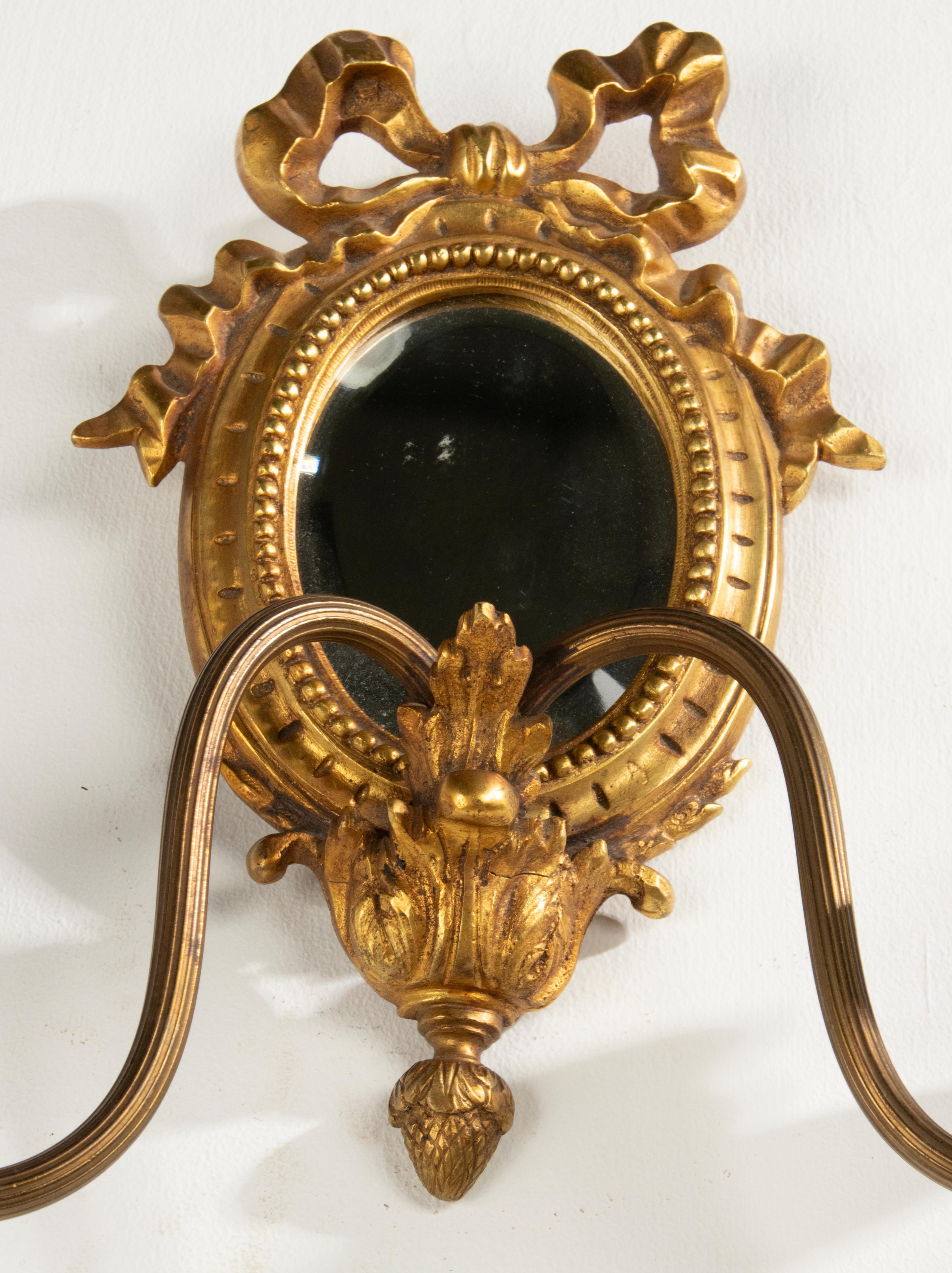 Late 19th Century Louis XVI Style Gilt Bronze Wall Candle Sconces with Mirror 13