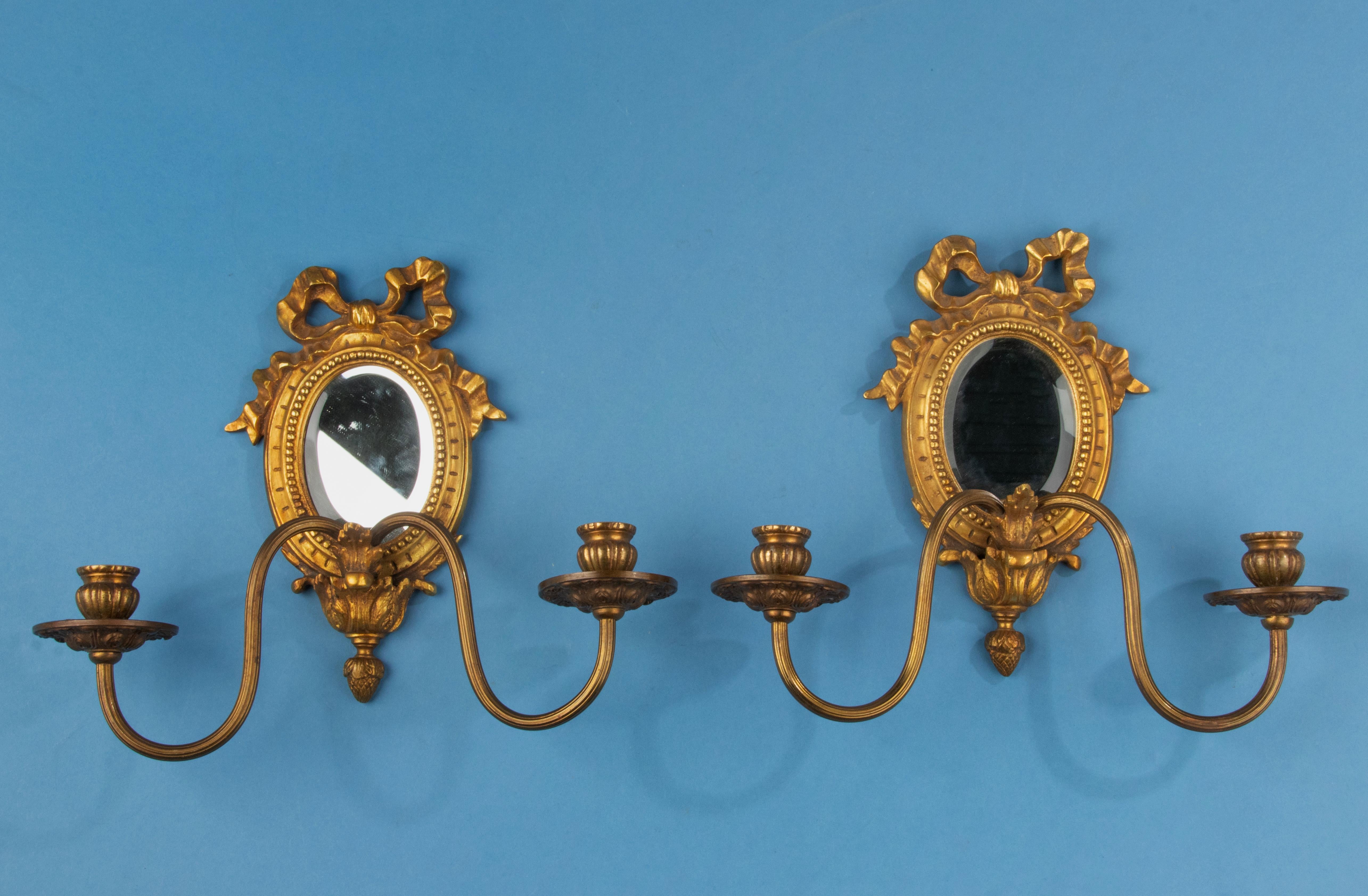 Late 19th Century Louis XVI Style Gilt Bronze Wall Candle Sconces with Mirror 14