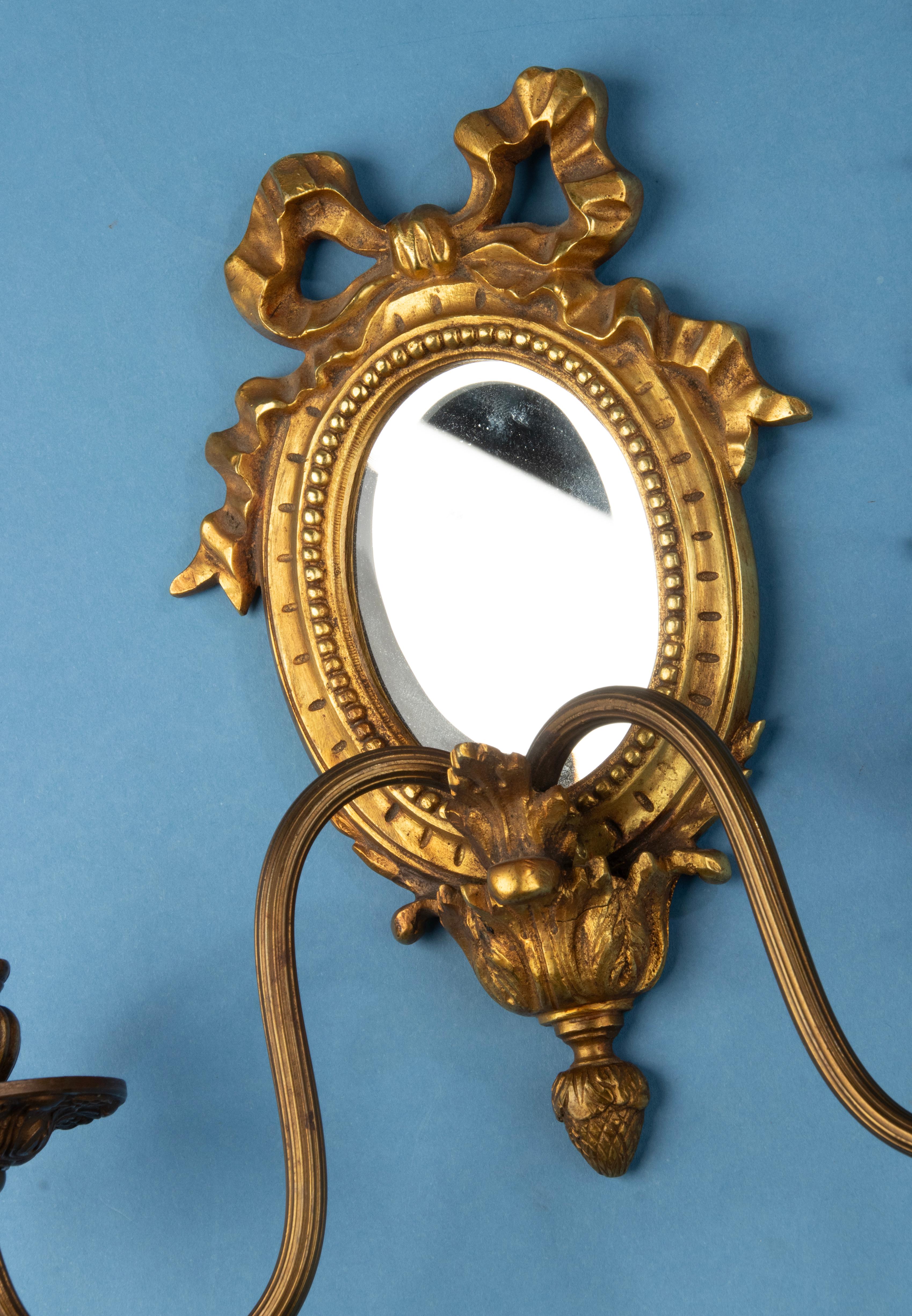 Late 19th Century Louis XVI Style Gilt Bronze Wall Candle Sconces with Mirror 15