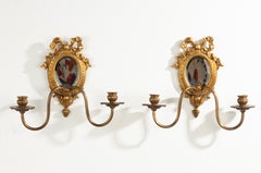 Late 19th Century Louis XVI Style Gilt Bronze Wall Candle Sconces with Mirror