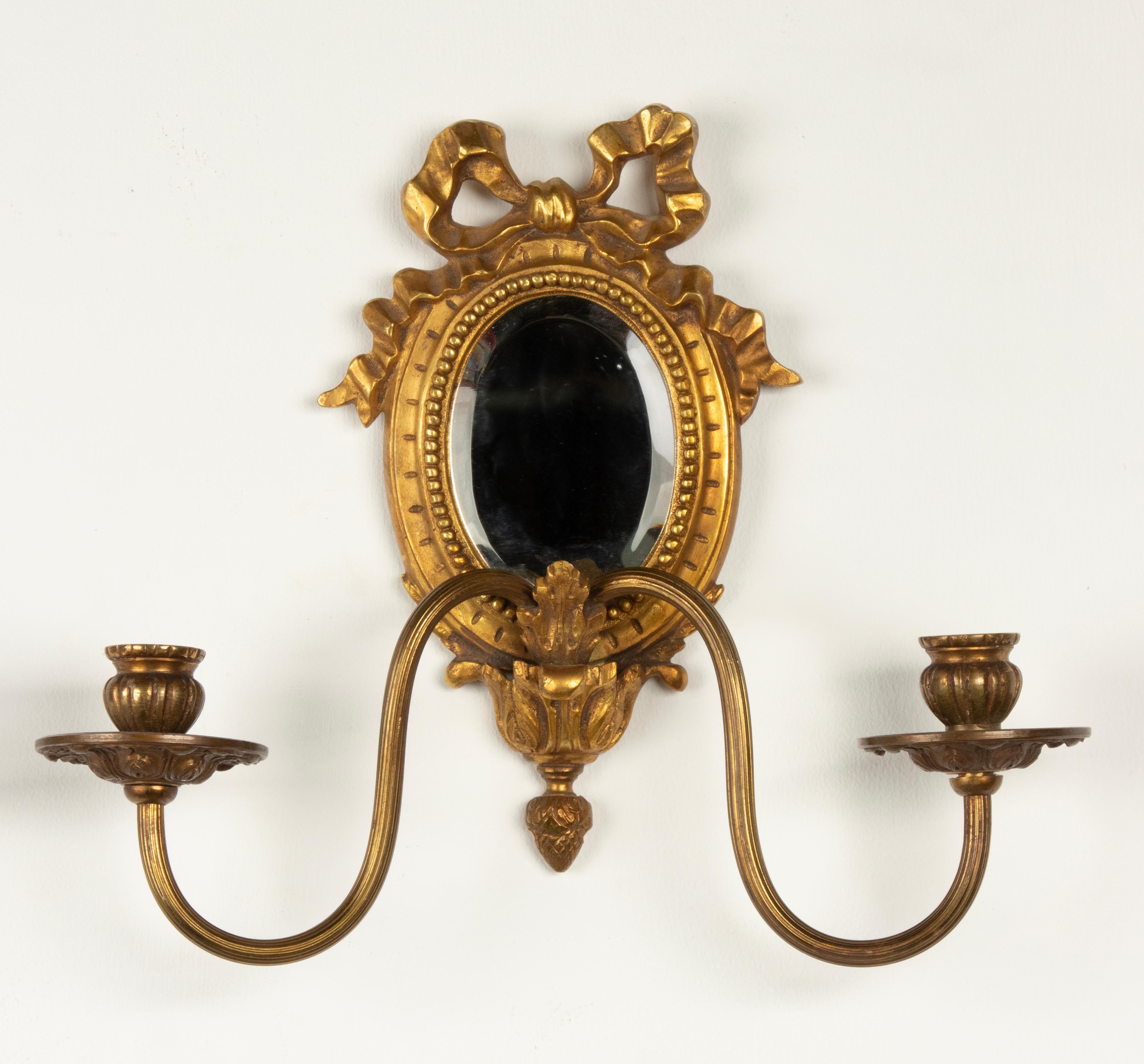 French Late 19th Century Louis XVI Style Gilt Bronze Wall Candle Sconces with Mirror