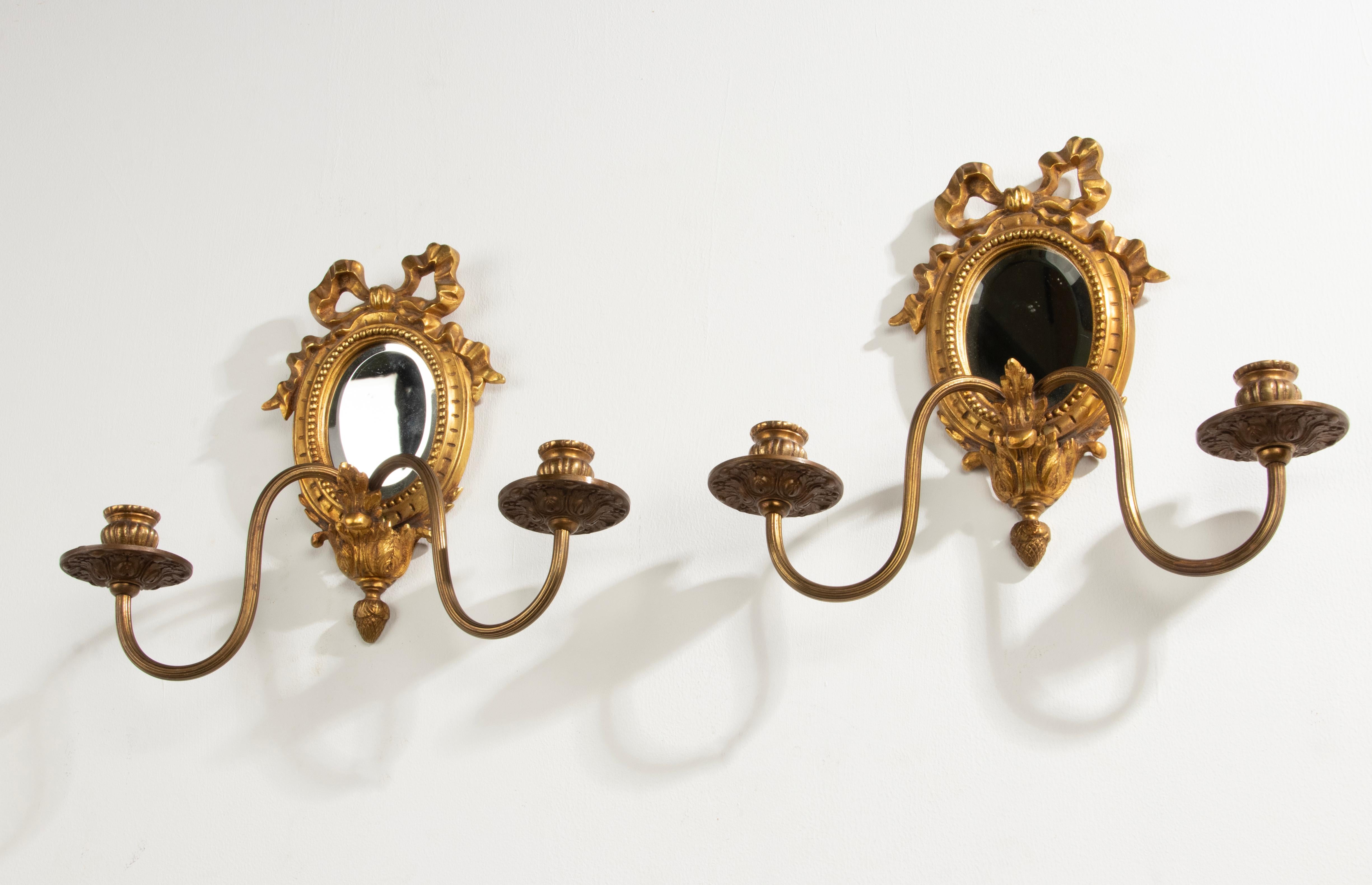Late 19th Century Louis XVI Style Gilt Bronze Wall Candle Sconces with Mirror In Good Condition In Casteren, Noord-Brabant