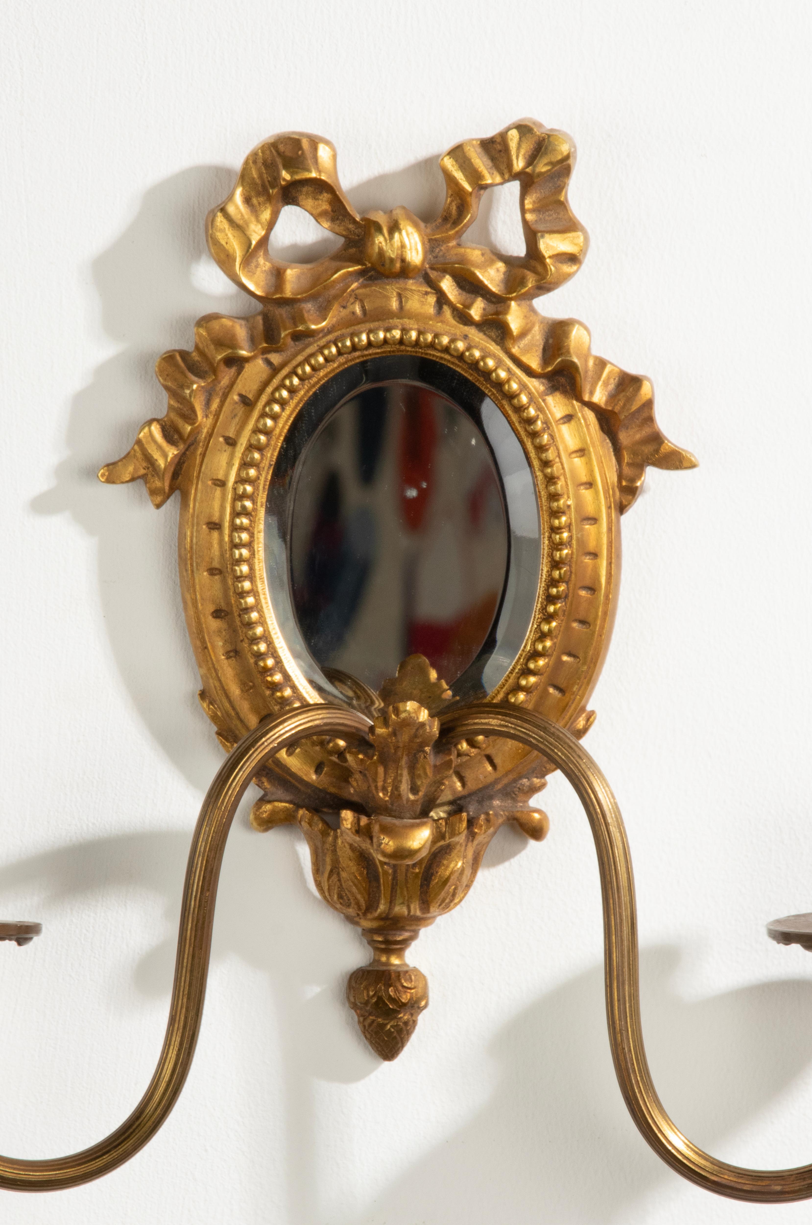 Late 19th Century Louis XVI Style Gilt Bronze Wall Candle Sconces with Mirror 1