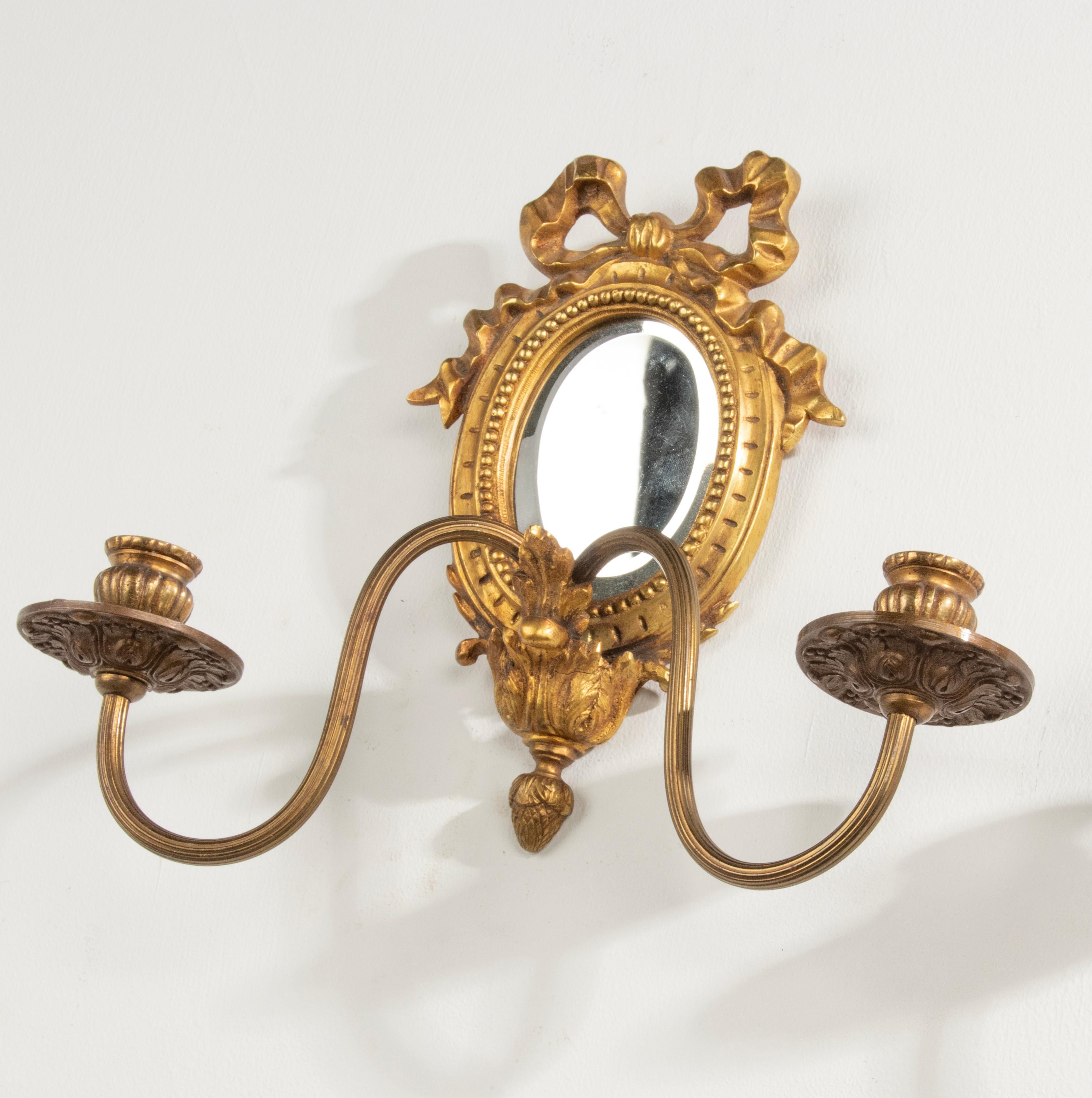 Late 19th Century Louis XVI Style Gilt Bronze Wall Candle Sconces with Mirror 2