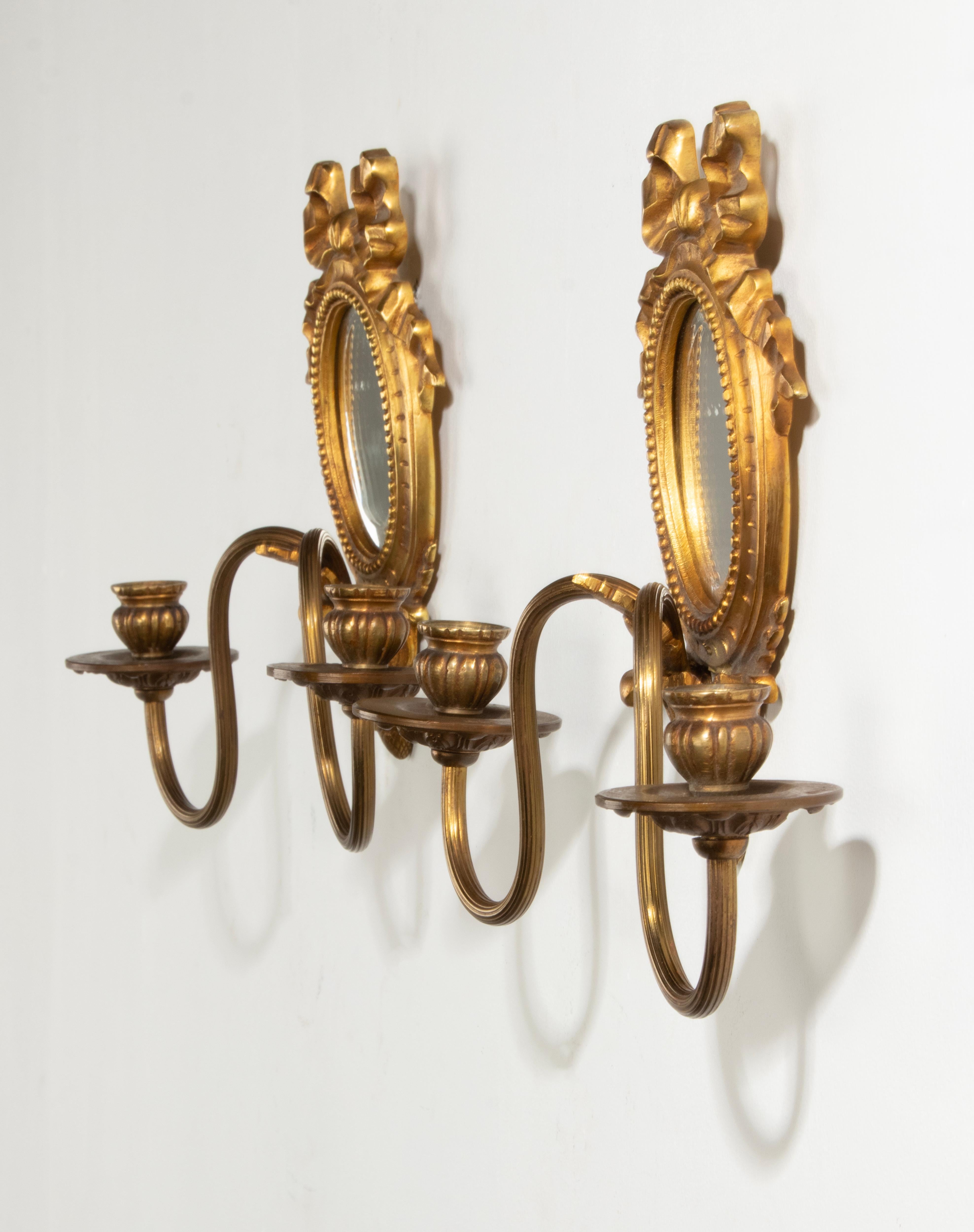 Late 19th Century Louis XVI Style Gilt Bronze Wall Candle Sconces with Mirror 4