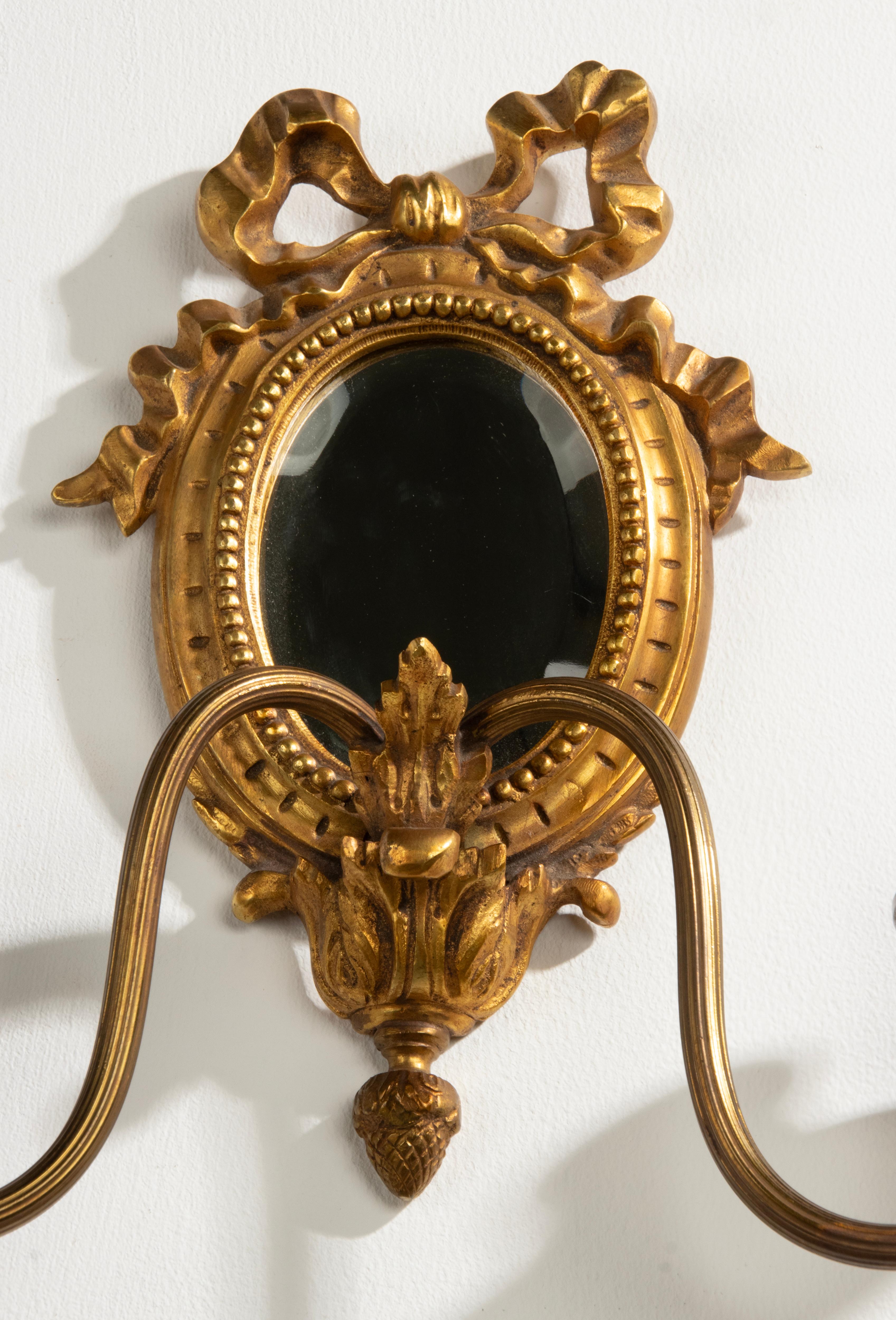 Late 19th Century Louis XVI Style Gilt Bronze Wall Candle Sconces with Mirror 5