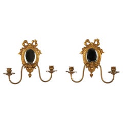 Late 19th Century Louis XVI Style Gilt Bronze Wall Candle Sconces with Mirror