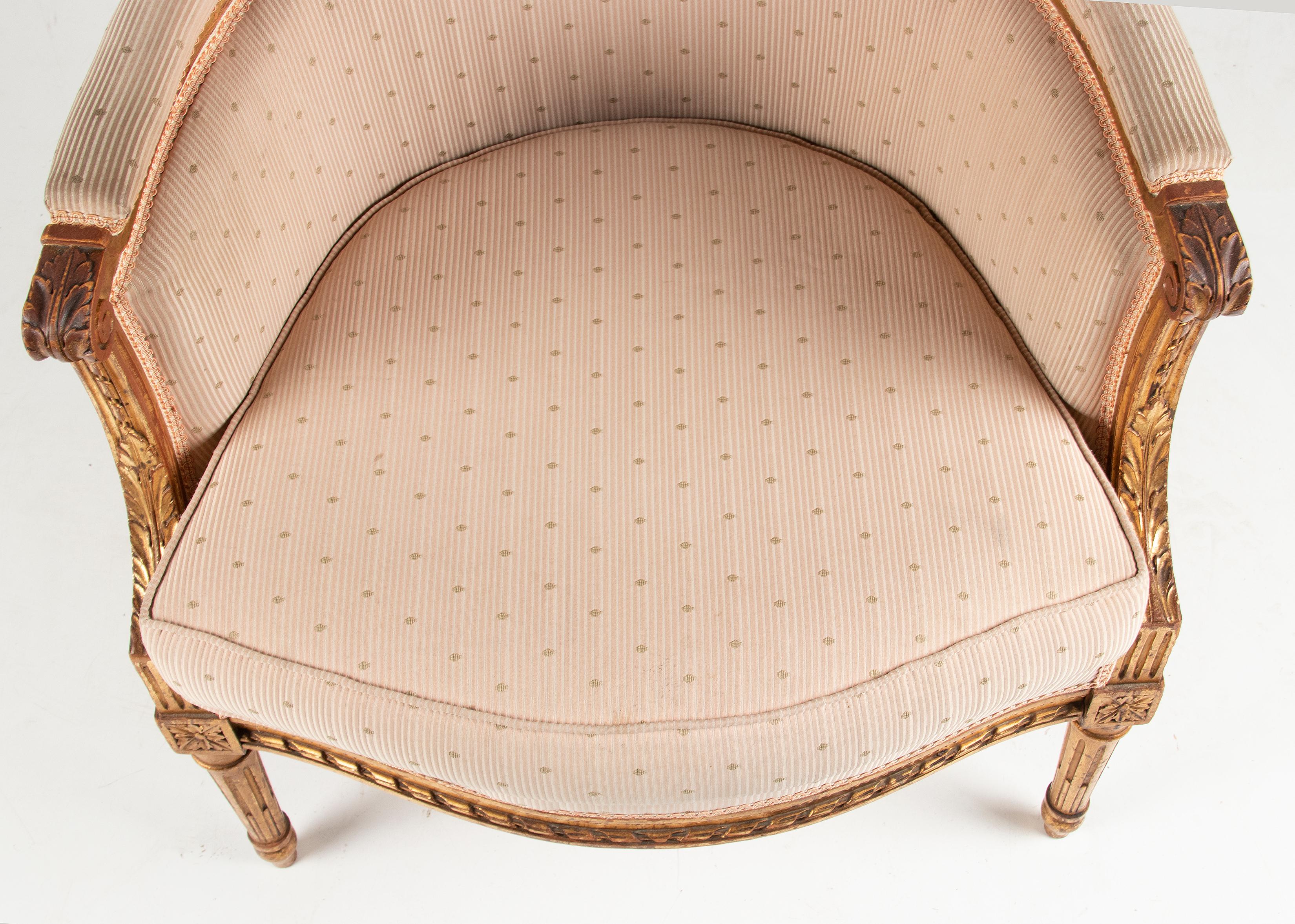 Late 19th Century Louis XVI Style Gilt-Wood Bergère Armchair For Sale 8