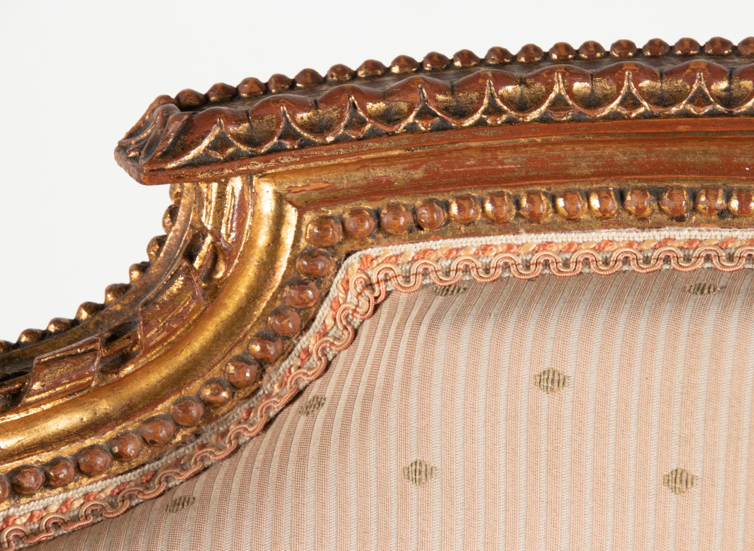 Late 19th Century Louis XVI Style Gilt-Wood Bergère Armchair For Sale 9