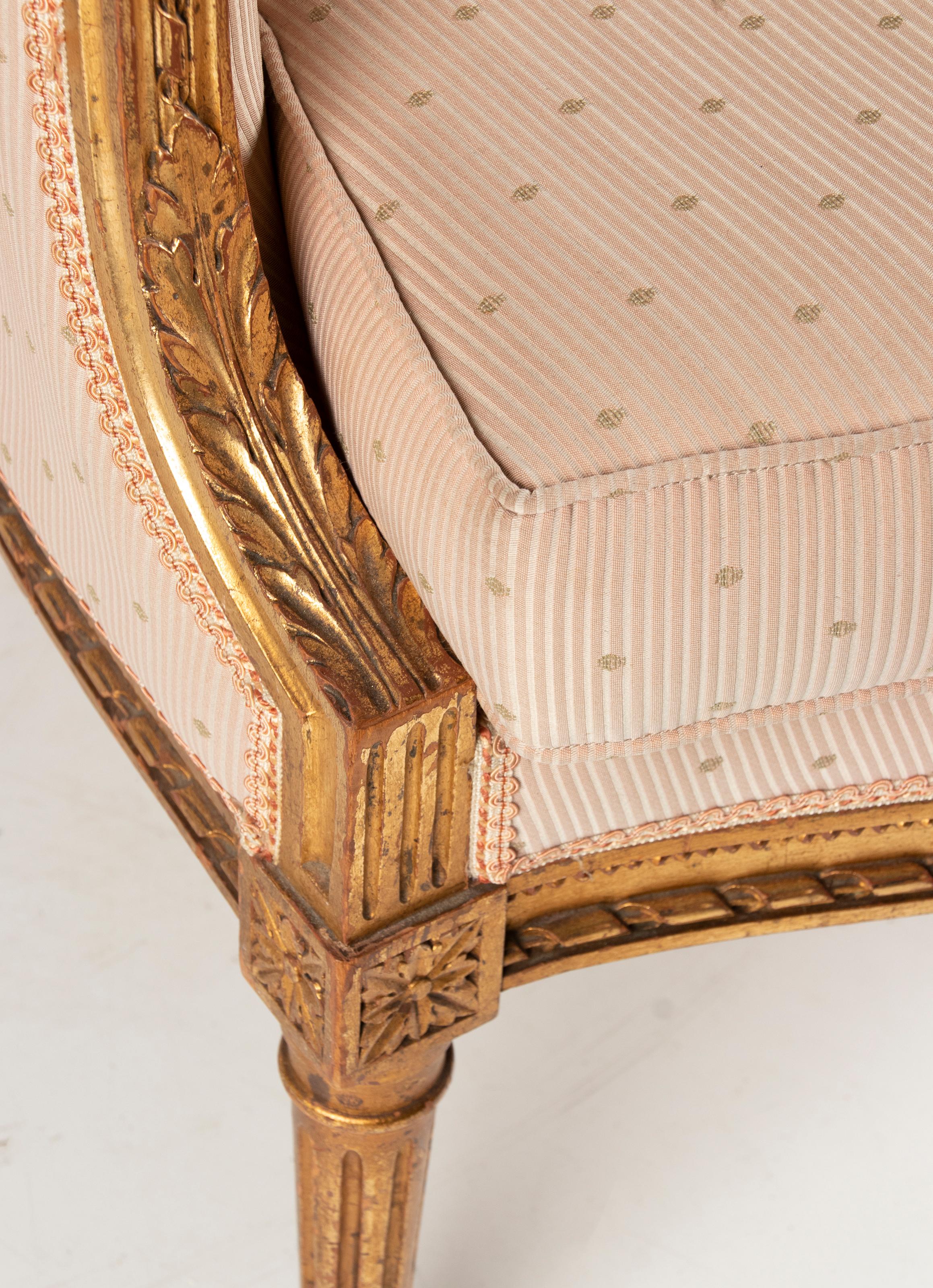 Late 19th Century Louis XVI Style Gilt-Wood Bergère Armchair For Sale 10