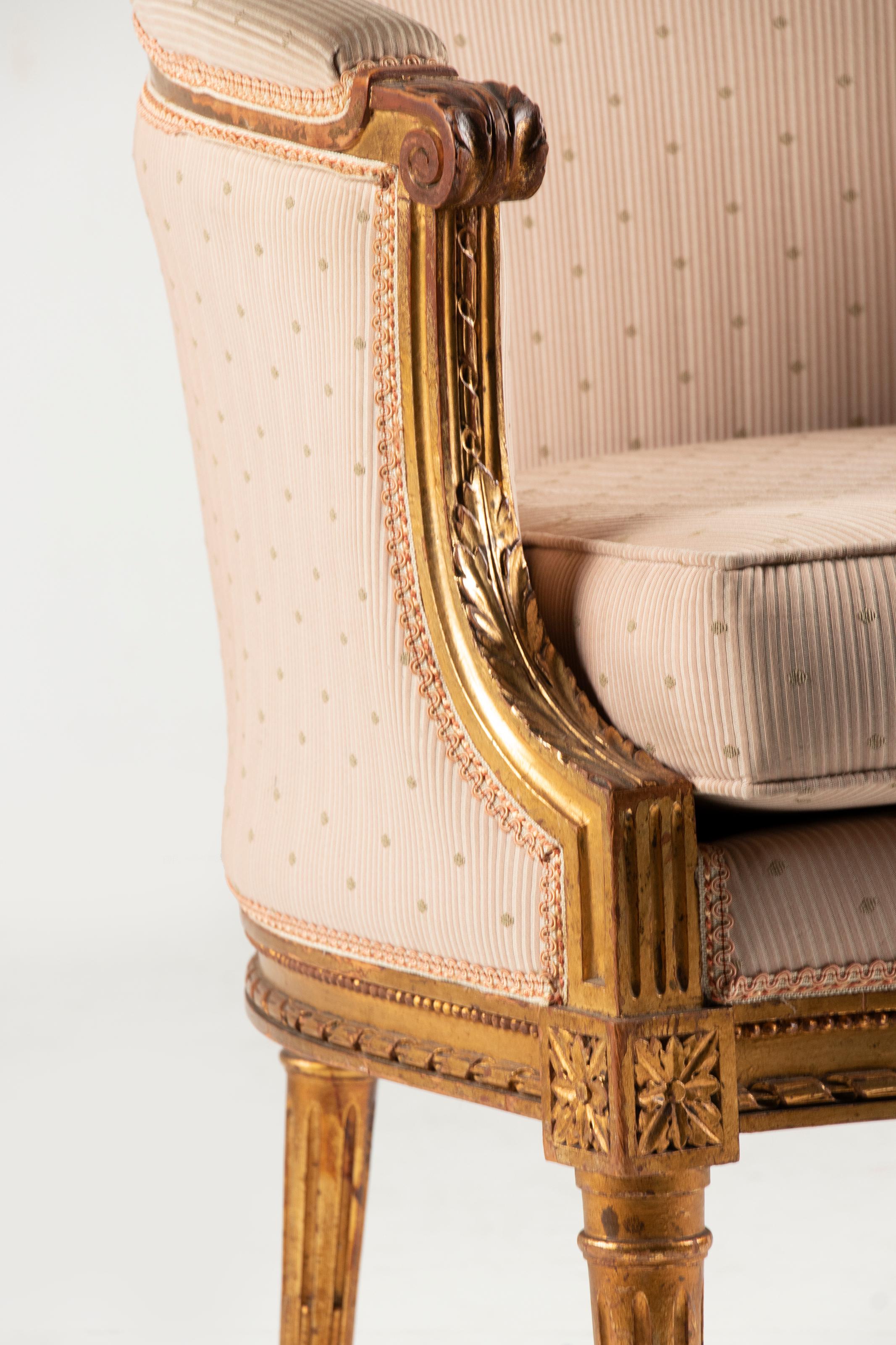 Late 19th Century Louis XVI Style Gilt-Wood Bergère Armchair For Sale 13