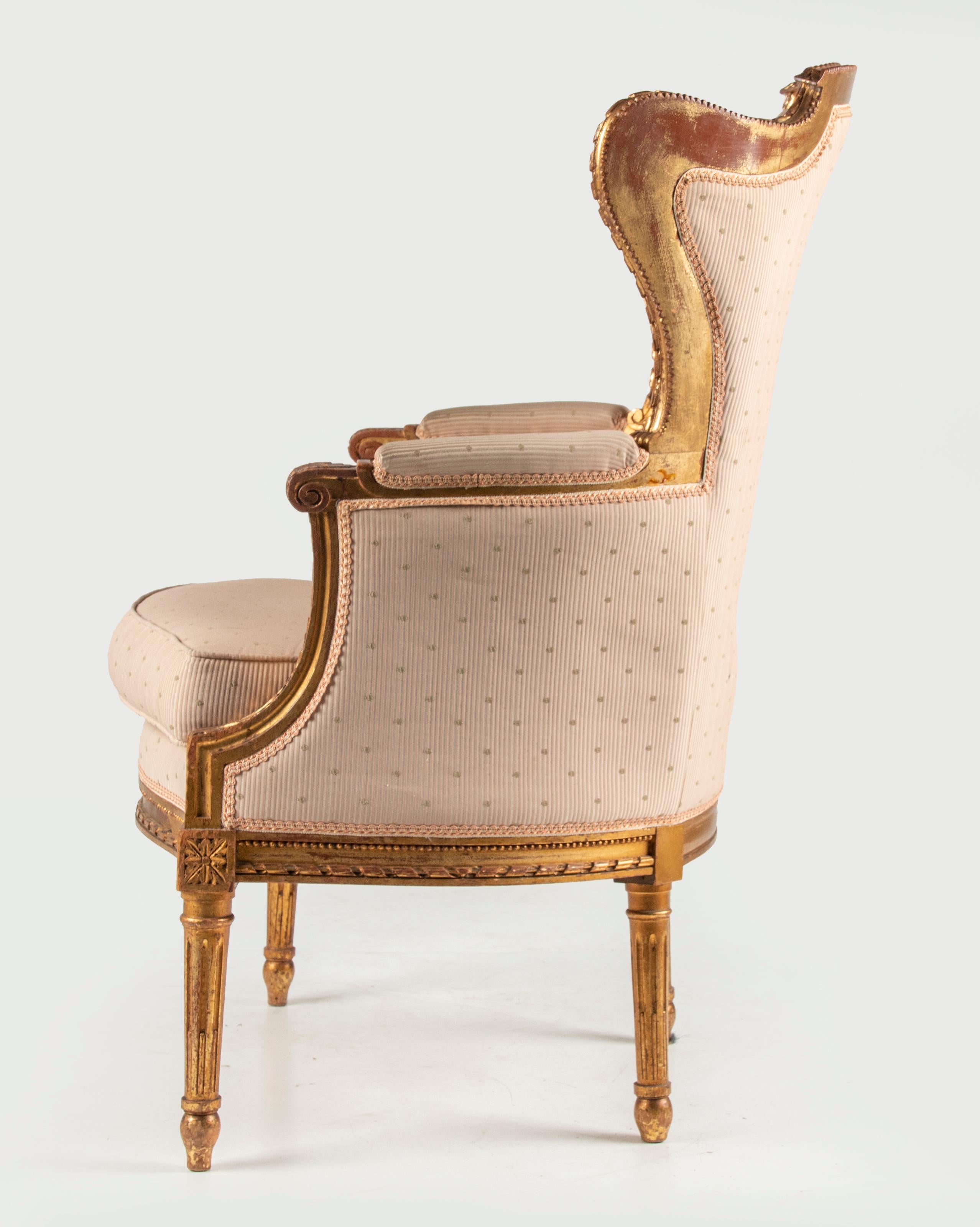 Late 19th Century Louis XVI Style Gilt-Wood Bergère Armchair In Good Condition For Sale In Casteren, Noord-Brabant