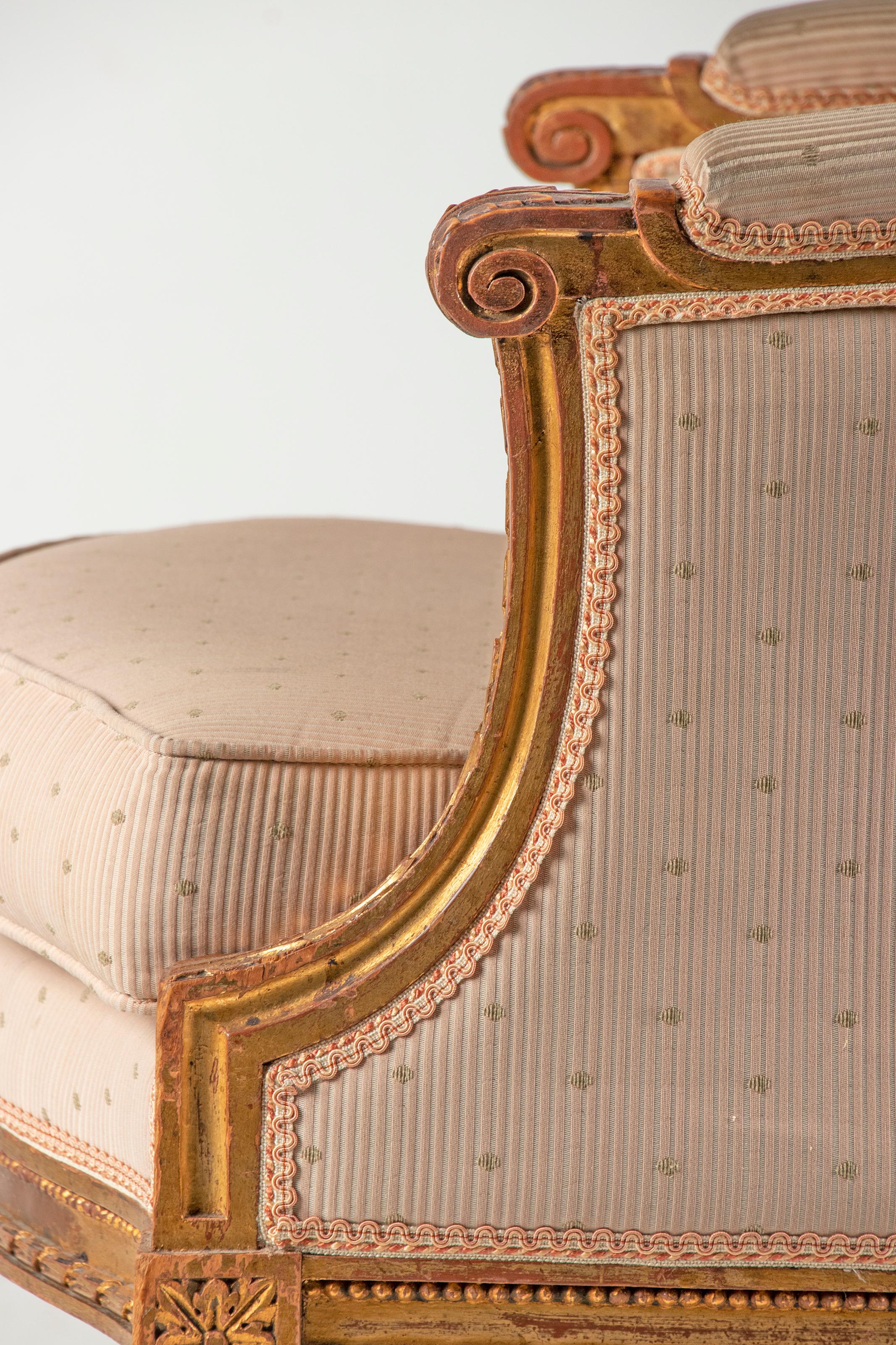 Fabric Late 19th Century Louis XVI Style Gilt-Wood Bergère Armchair For Sale