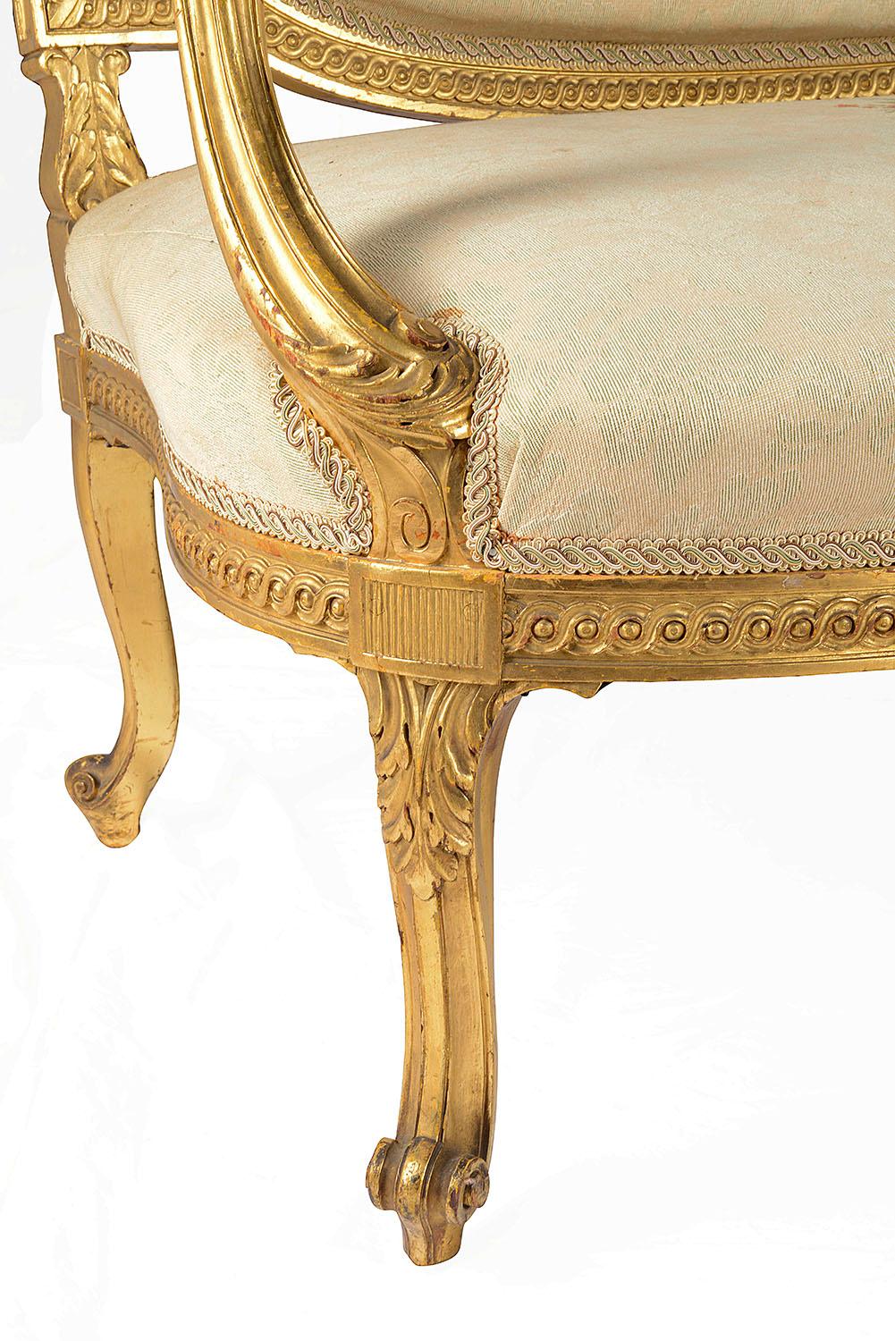 Spätes 19. Jahrhundert Louis XVI Stil Giltwood Sofa im Zustand „Gut“ im Angebot in Brighton, Sussex