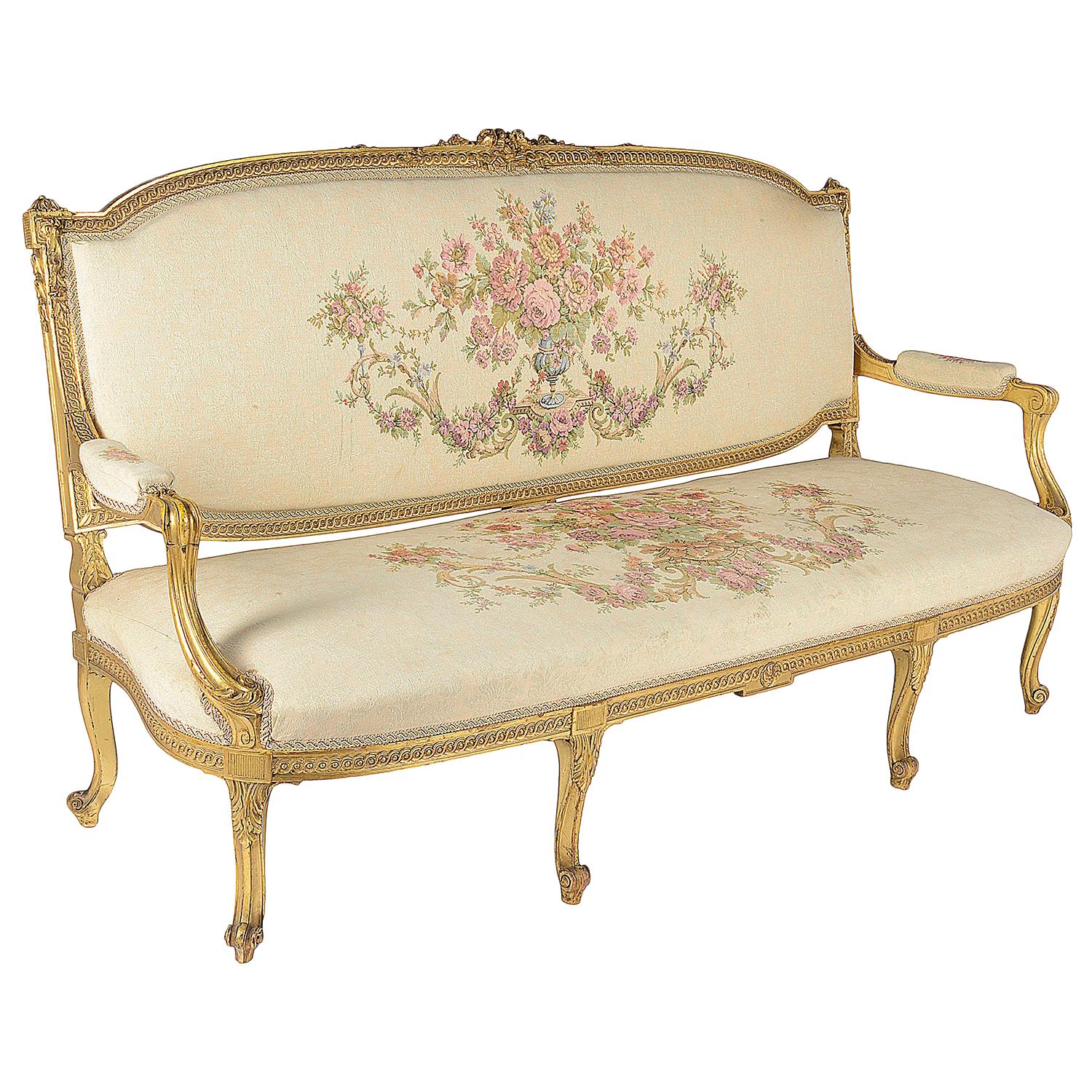 Late 19th Century Louis XVI Style Giltwood Sofa