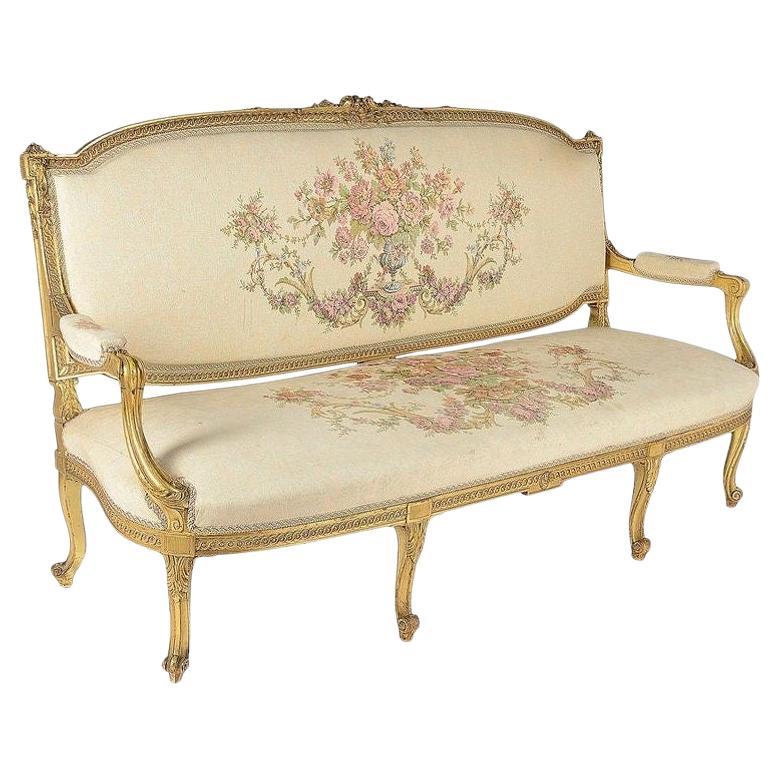 Spätes 19. Jahrhundert Louis XVI Stil Giltwood Sofa im Angebot