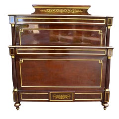 Late 19th Century Louis XVI Style Mahogany and Inlaid Brass Bed