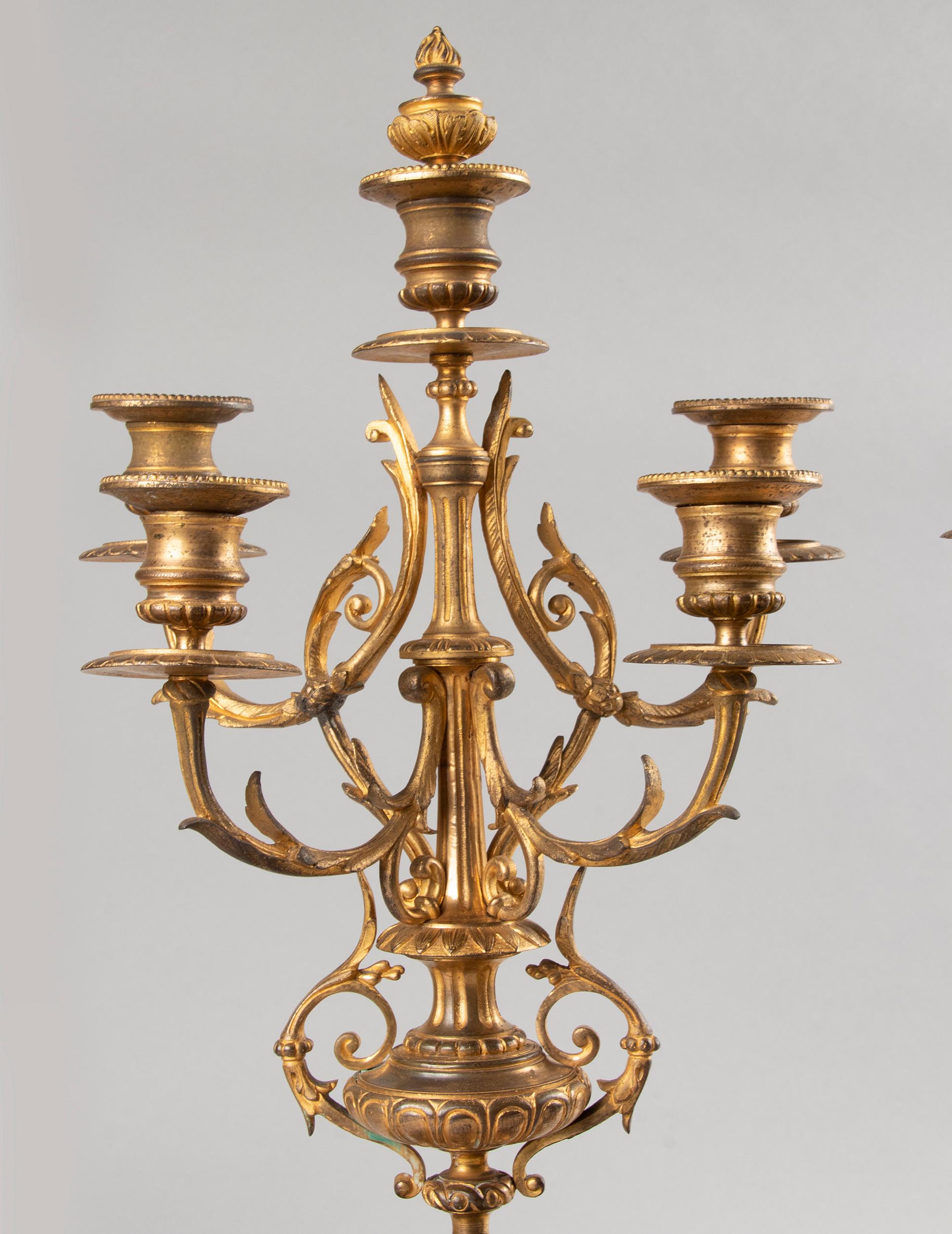 Late 19th Century Louis XVI Style Pair of Large Ormolu Gilt Bronze Candelabra 7