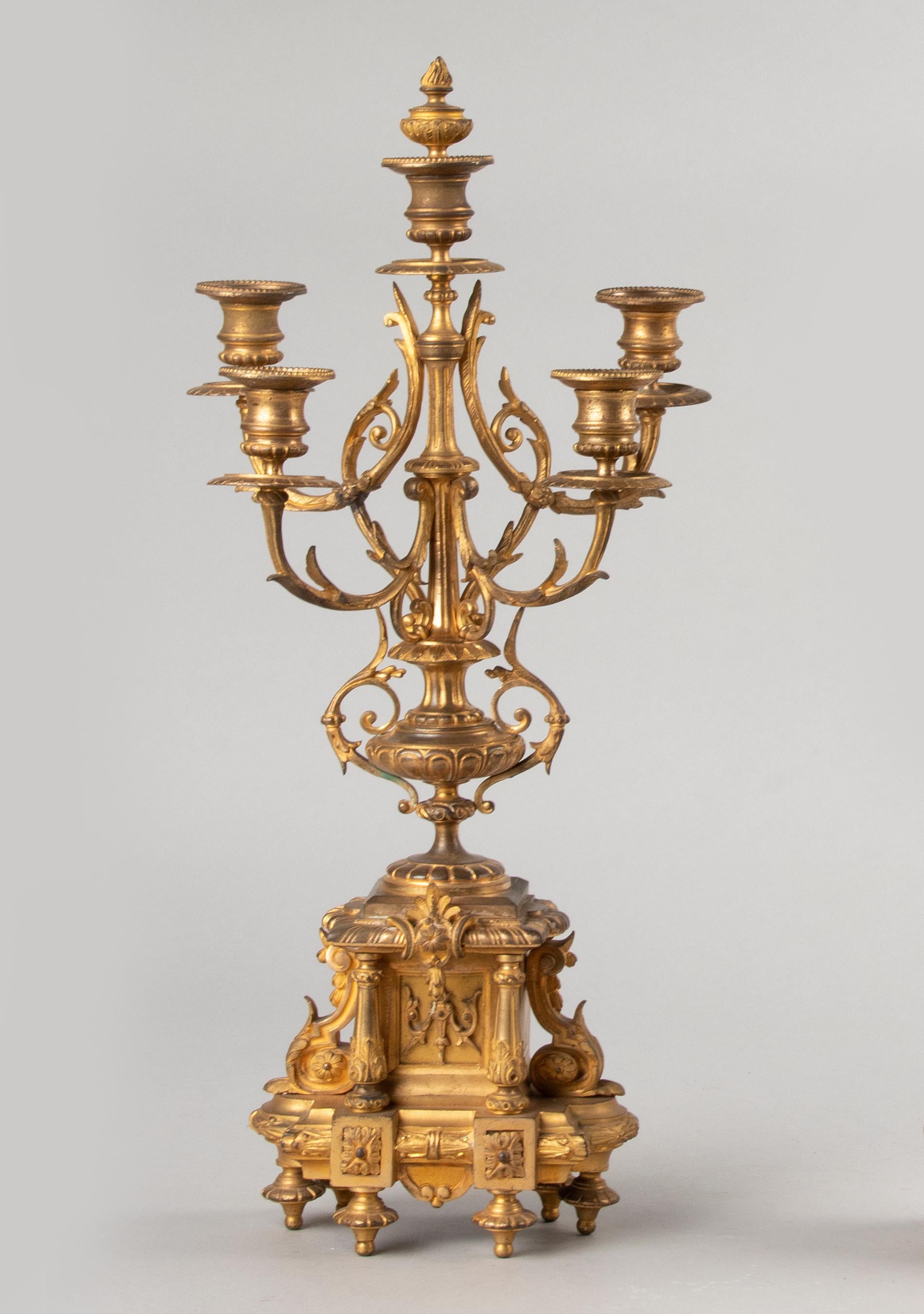 French Late 19th Century Louis XVI Style Pair of Large Ormolu Gilt Bronze Candelabra