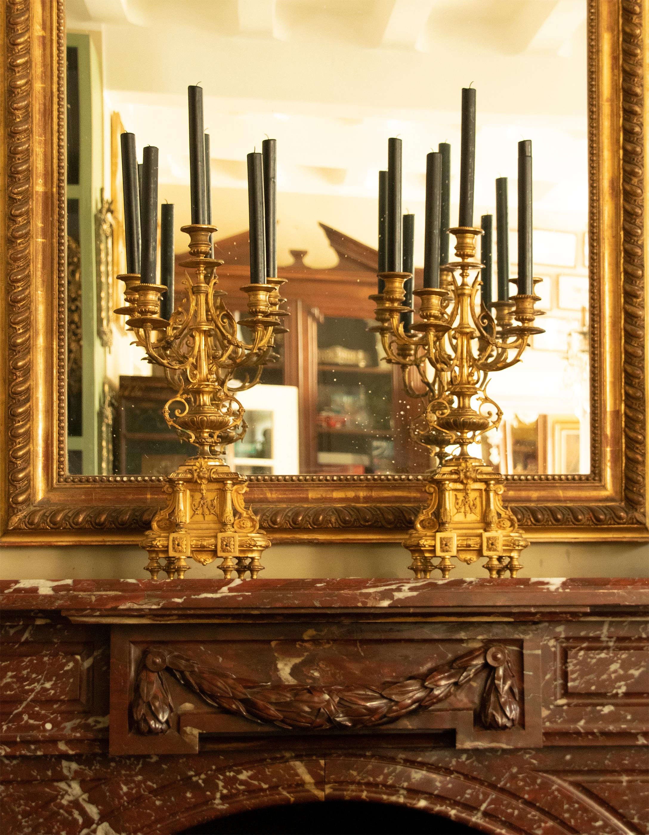 Late 19th Century Louis XVI Style Pair of Large Ormolu Gilt Bronze Candelabra In Good Condition In Casteren, Noord-Brabant