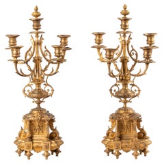 Late 19th Century Louis XVI Style Pair of Large Ormolu Gilt Bronze Candelabra