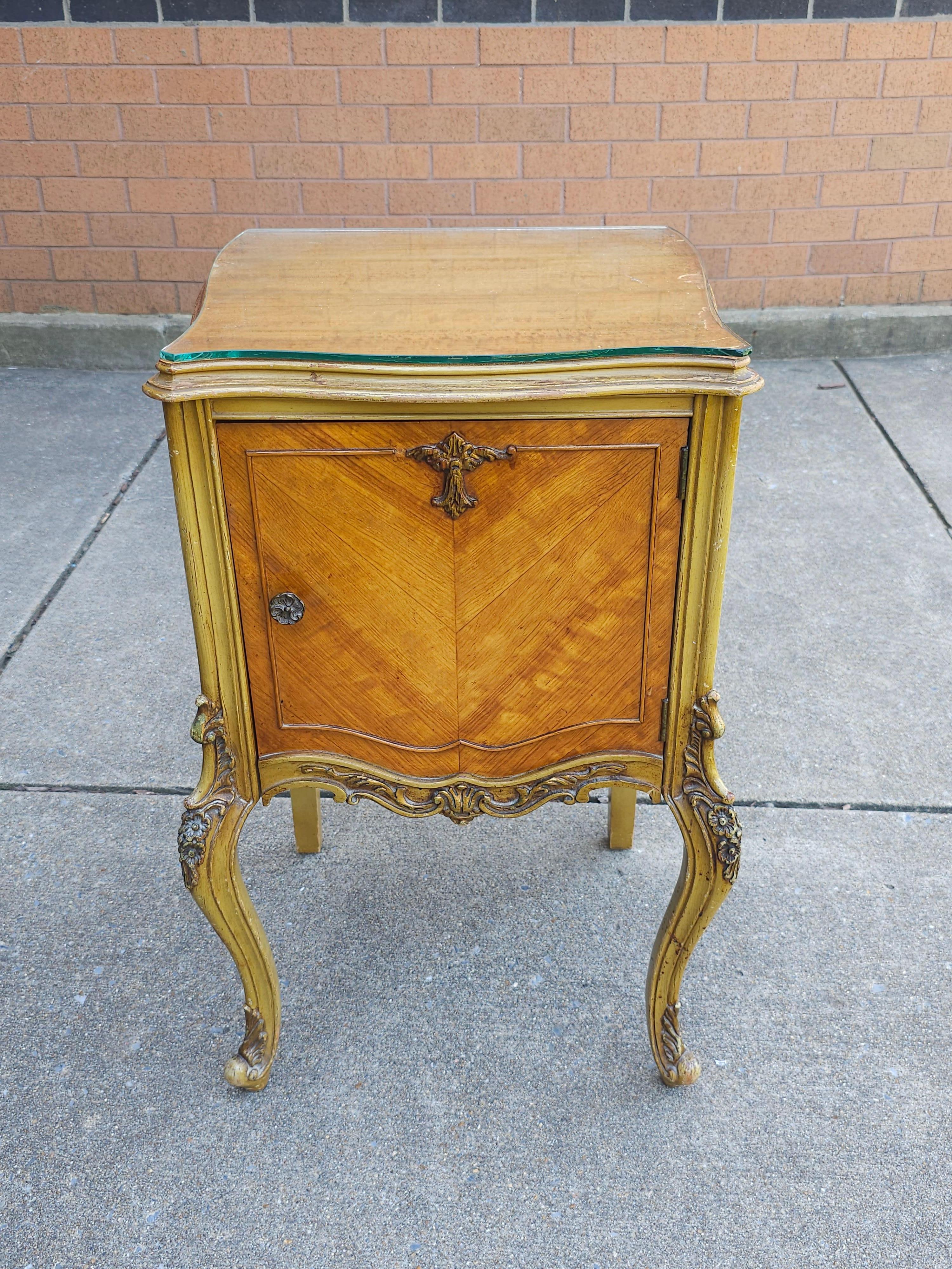 Unknown Late 19th Century Louis XVI Style Provincial Walnut Bedside Cabinet w Glass Top For Sale
