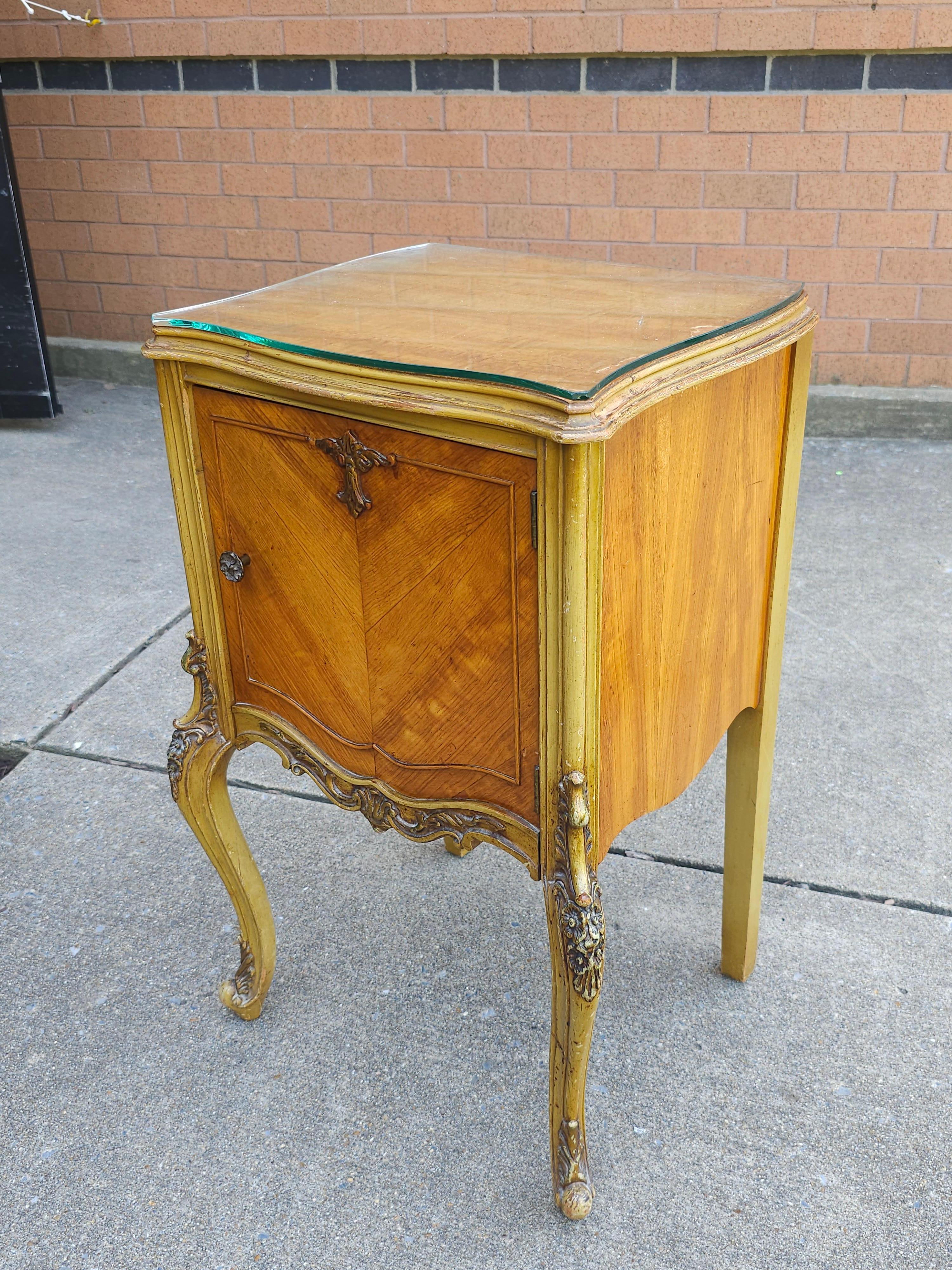 Late 19th Century Louis XVI Style Provincial Walnut Bedside Cabinet w Glass Top In Good Condition For Sale In Germantown, MD