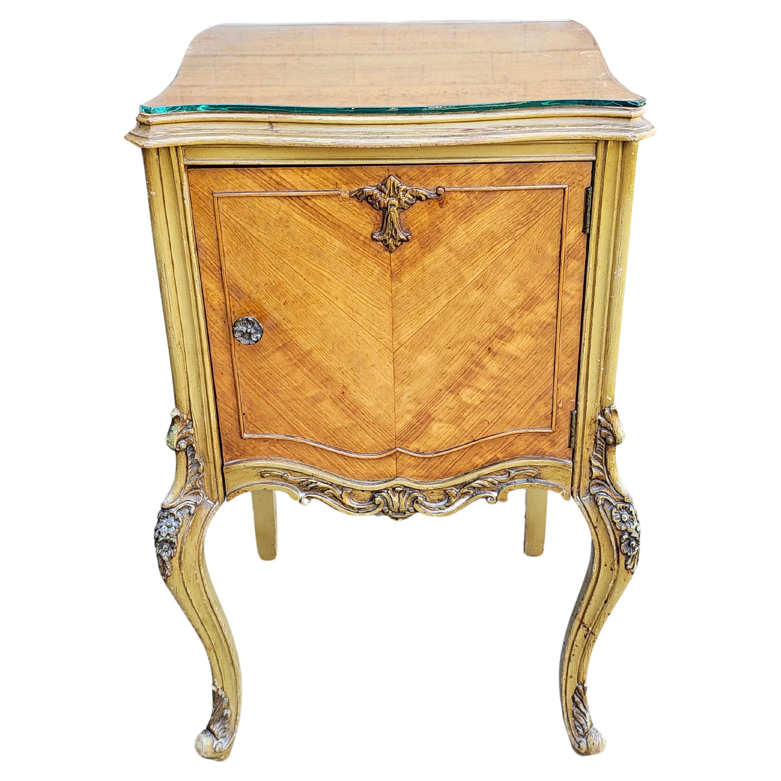 Late 19th Century Louis XVI Style Provincial Walnut Bedside Cabinet w Glass Top