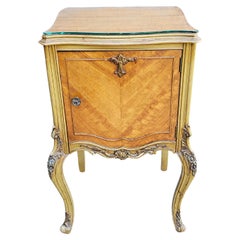 Antique Late 19th Century Louis XVI Style Provincial Walnut Bedside Cabinet w Glass Top
