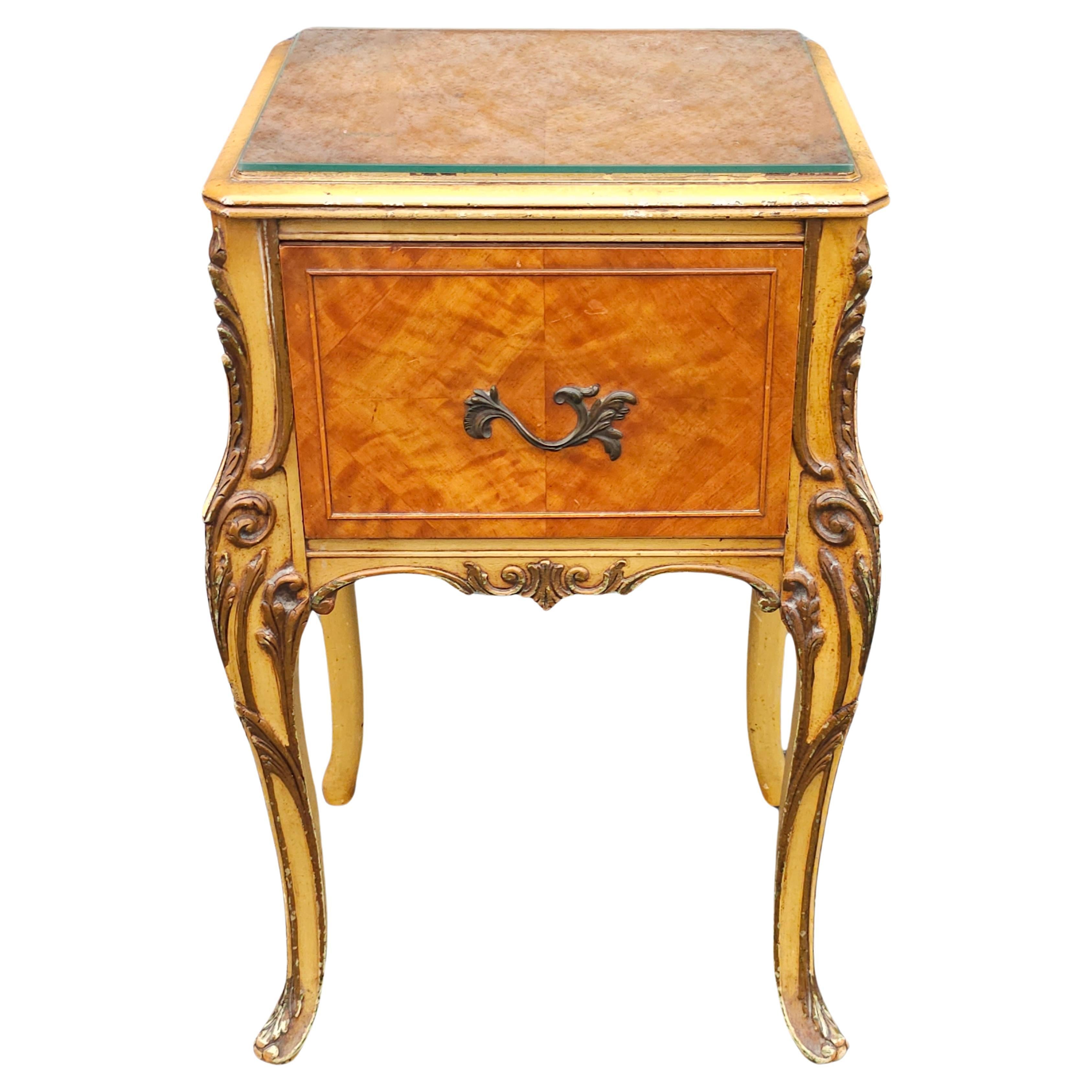 Late 19th Century Louis XVI Style Provincial Walnut Bedside Cabinet w Glass Top For Sale