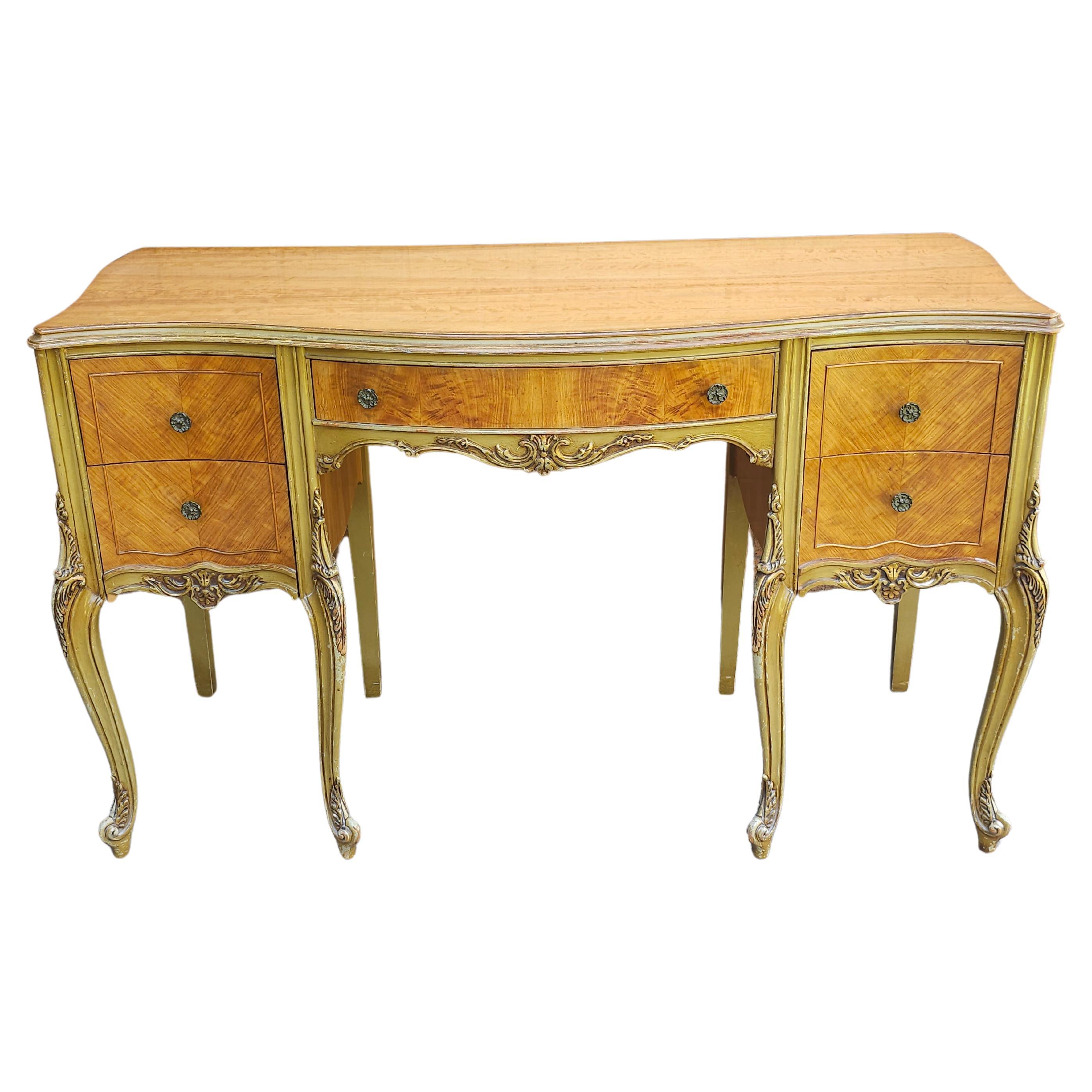 Late 19th Century Louis XVI Style Provincial Walnut Dressing Table W/ Glass Top For Sale