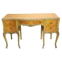 Antique Late 19th Century Louis XVI Style Provincial Walnut Dressing Table W/ Glass Top